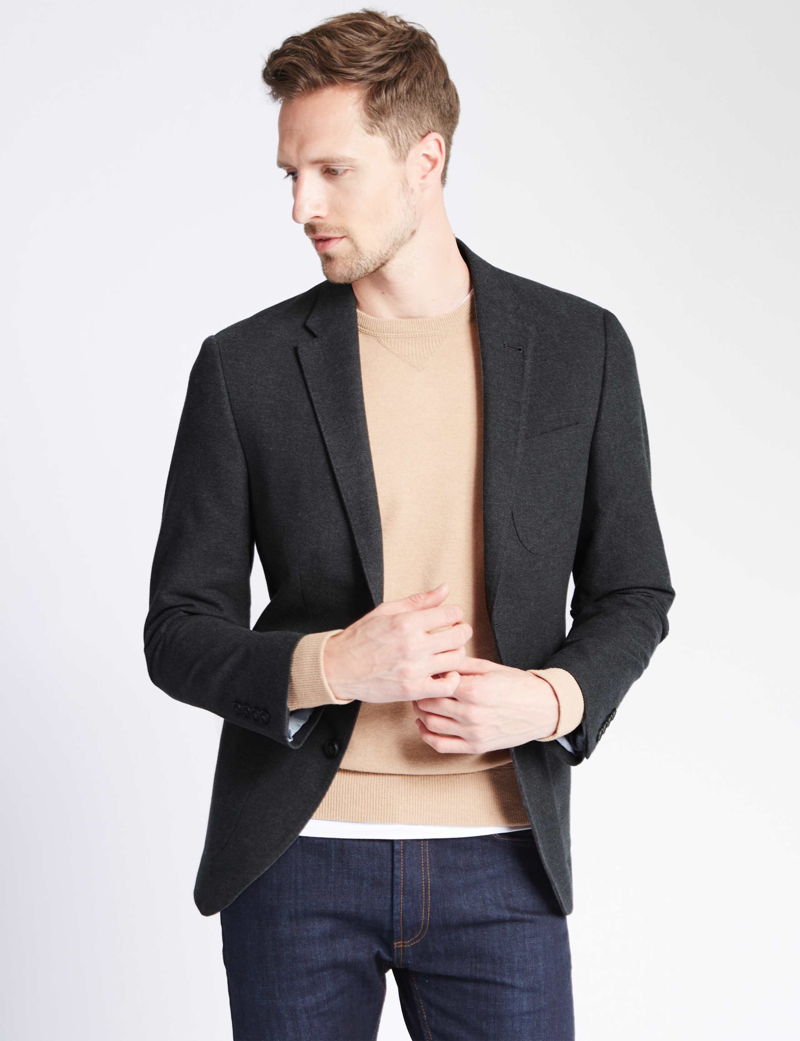 Pure Cotton Tailored Fit 2 Button Flannel Jacket 1 of 8
