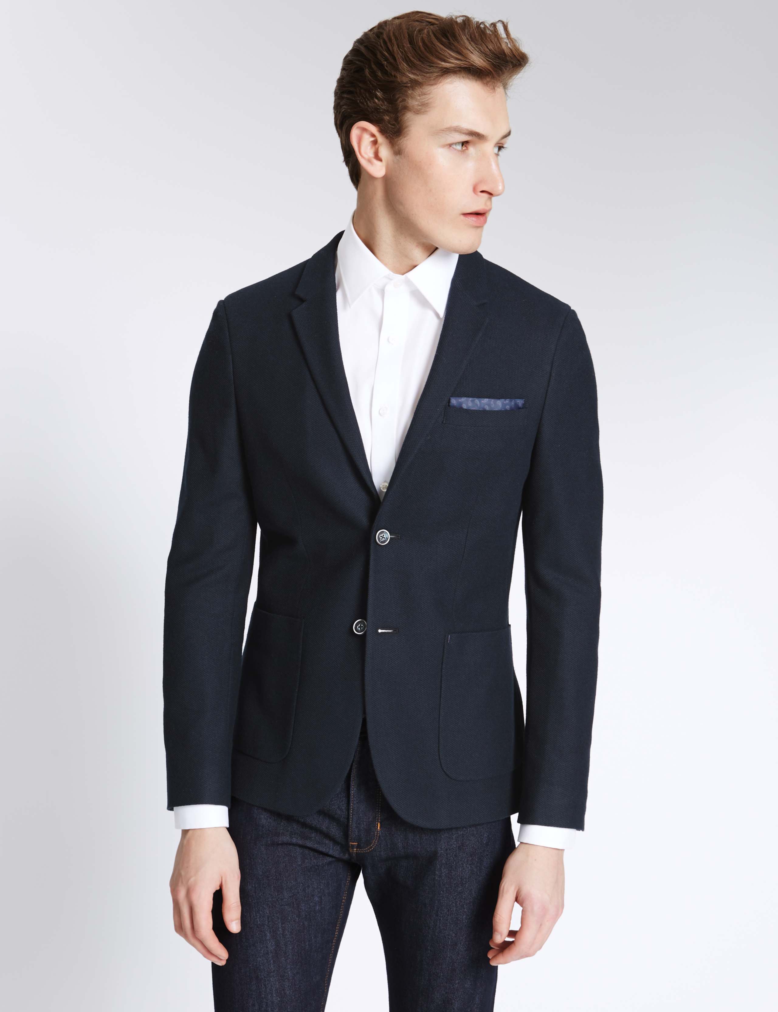 Navy Pique Jersey Modern Slim Jacket 1 of 6