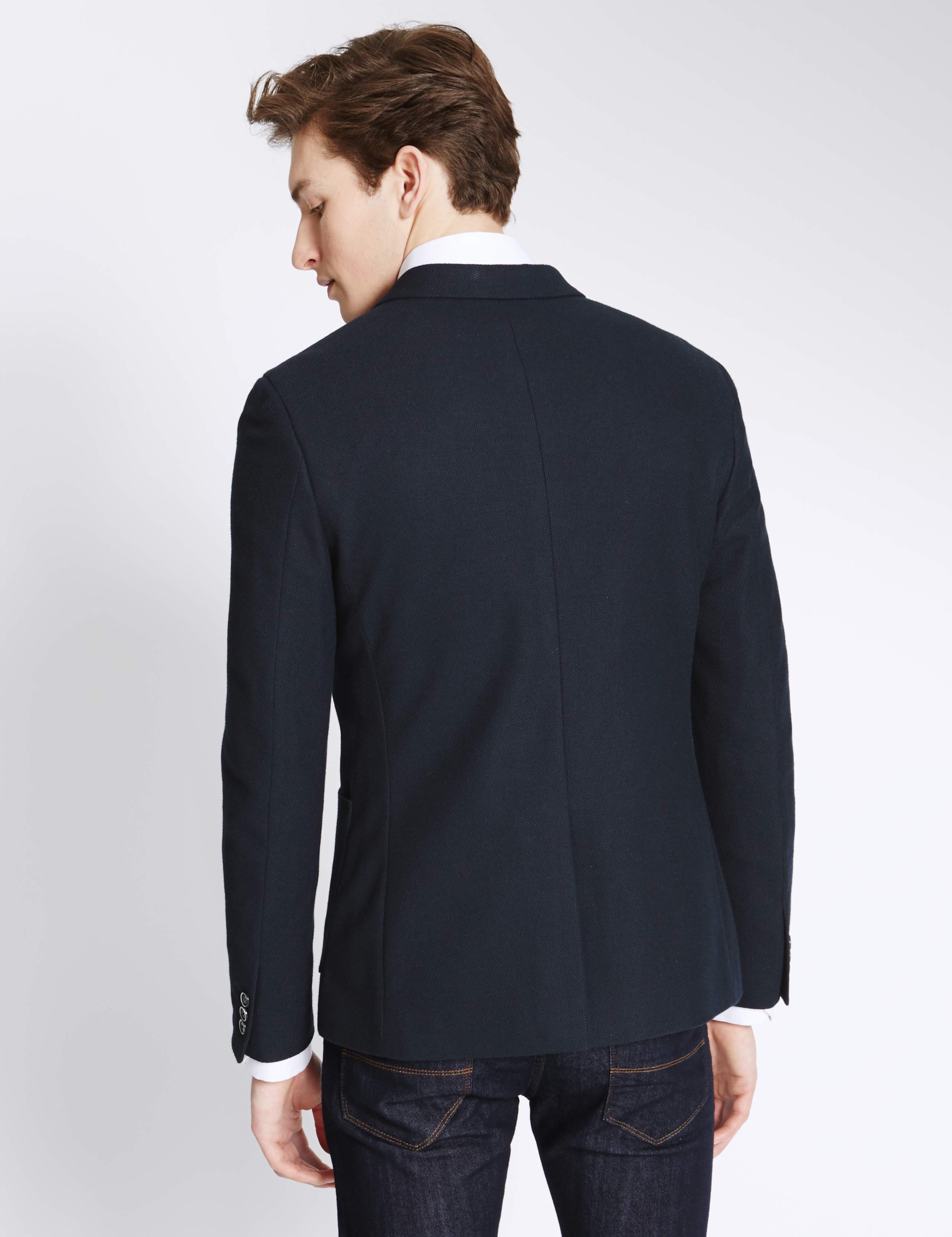 Navy Pique Jersey Modern Slim Jacket 3 of 6