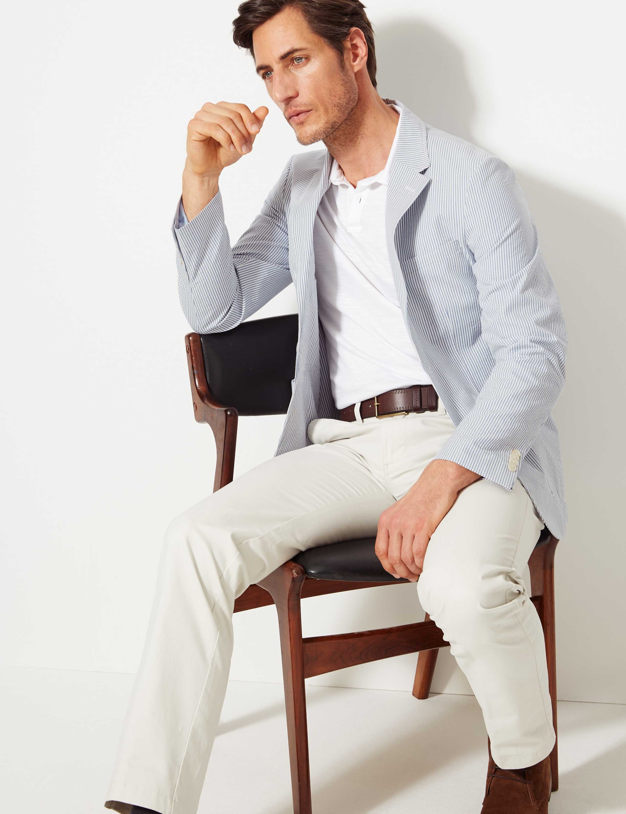 Striped Tailored Fit Cotton Jacket 1 of 9