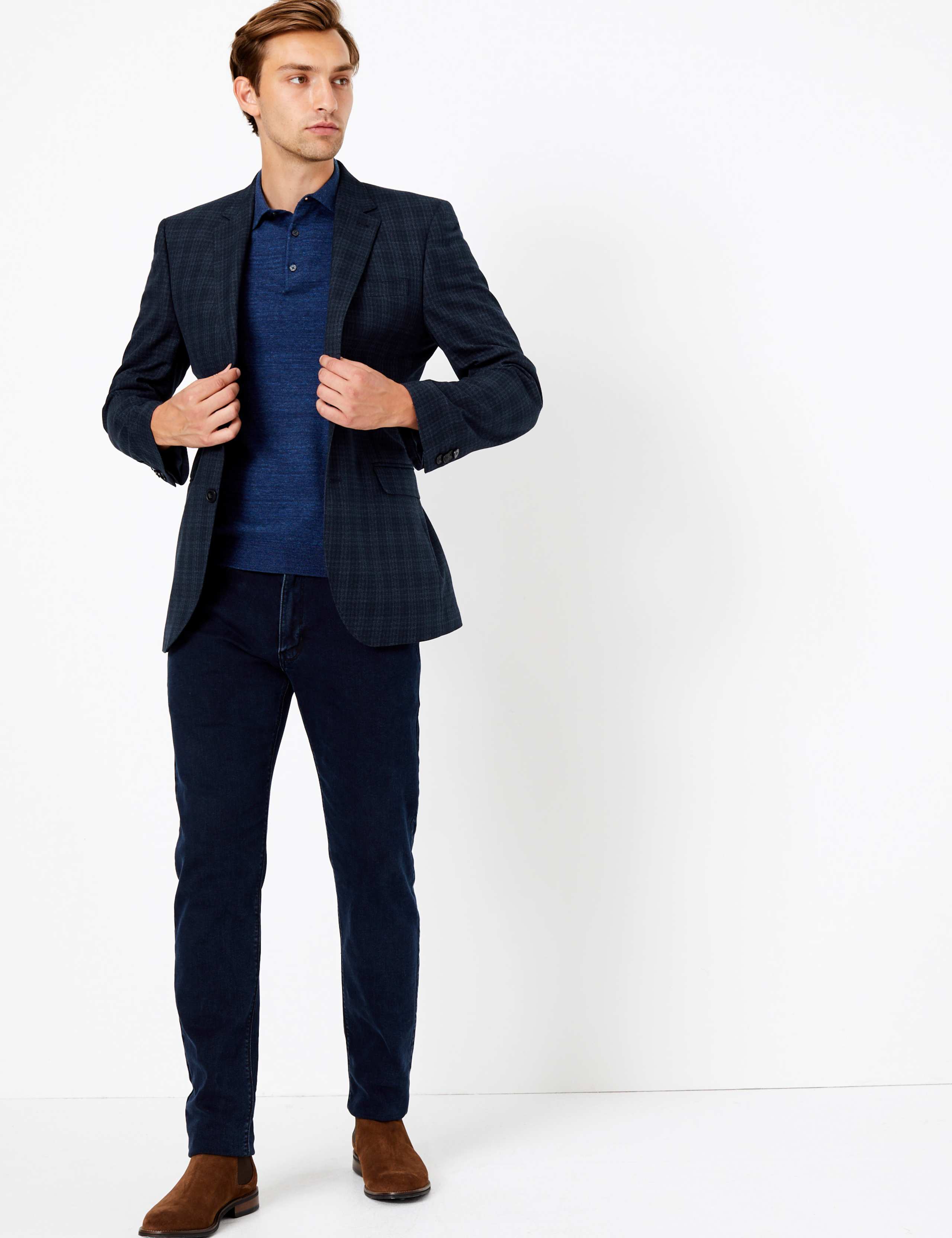 Navy Regular Fit Checked Jacket 4 of 7
