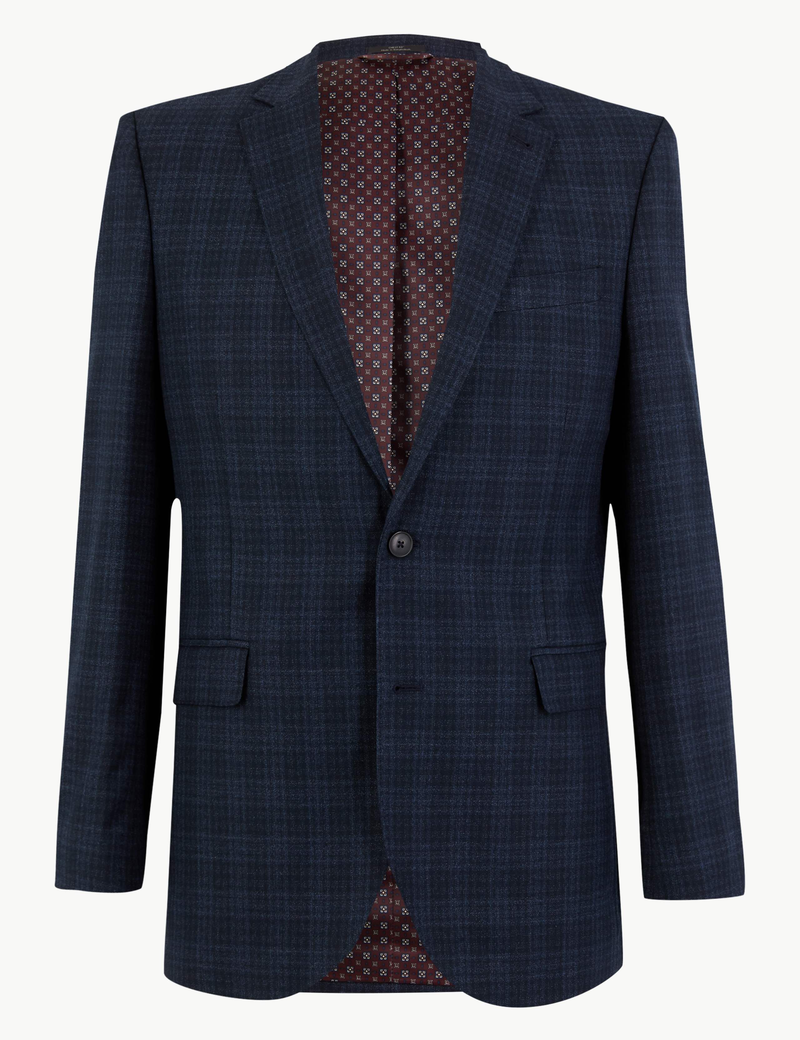 Navy Regular Fit Checked Jacket 2 of 7