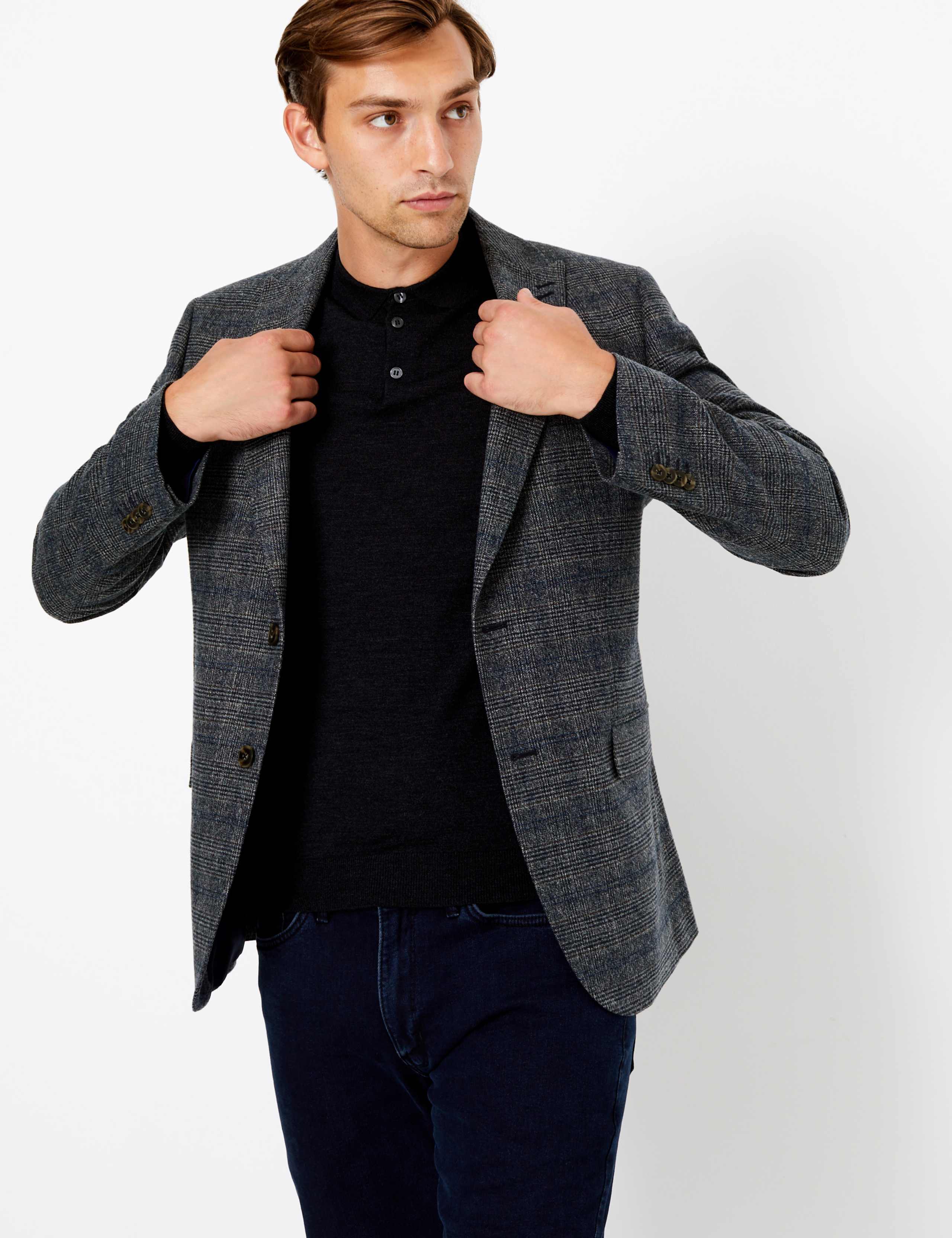 Blue Regular Fit Checked Jacket 4 of 7