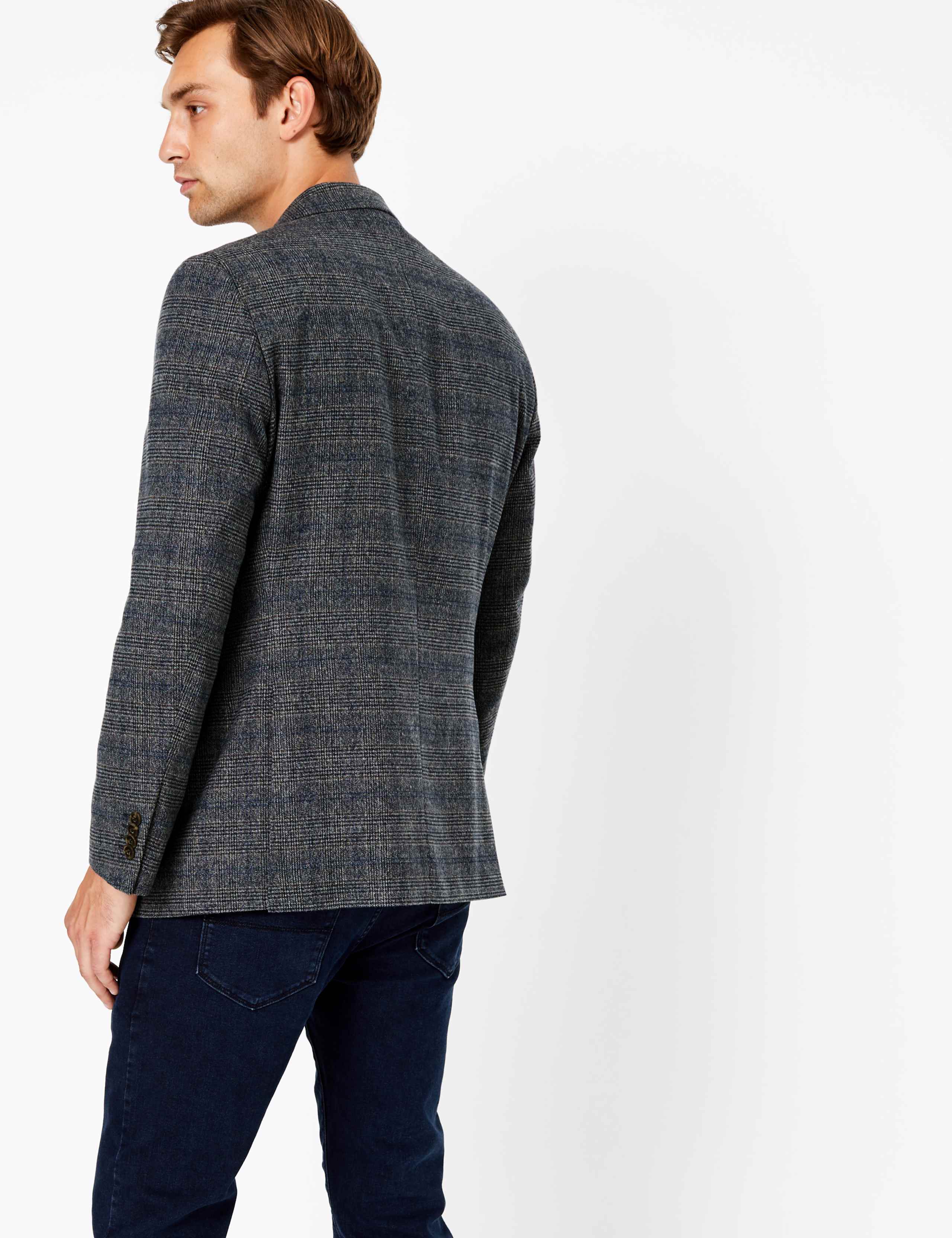 Blue Regular Fit Checked Jacket 5 of 7