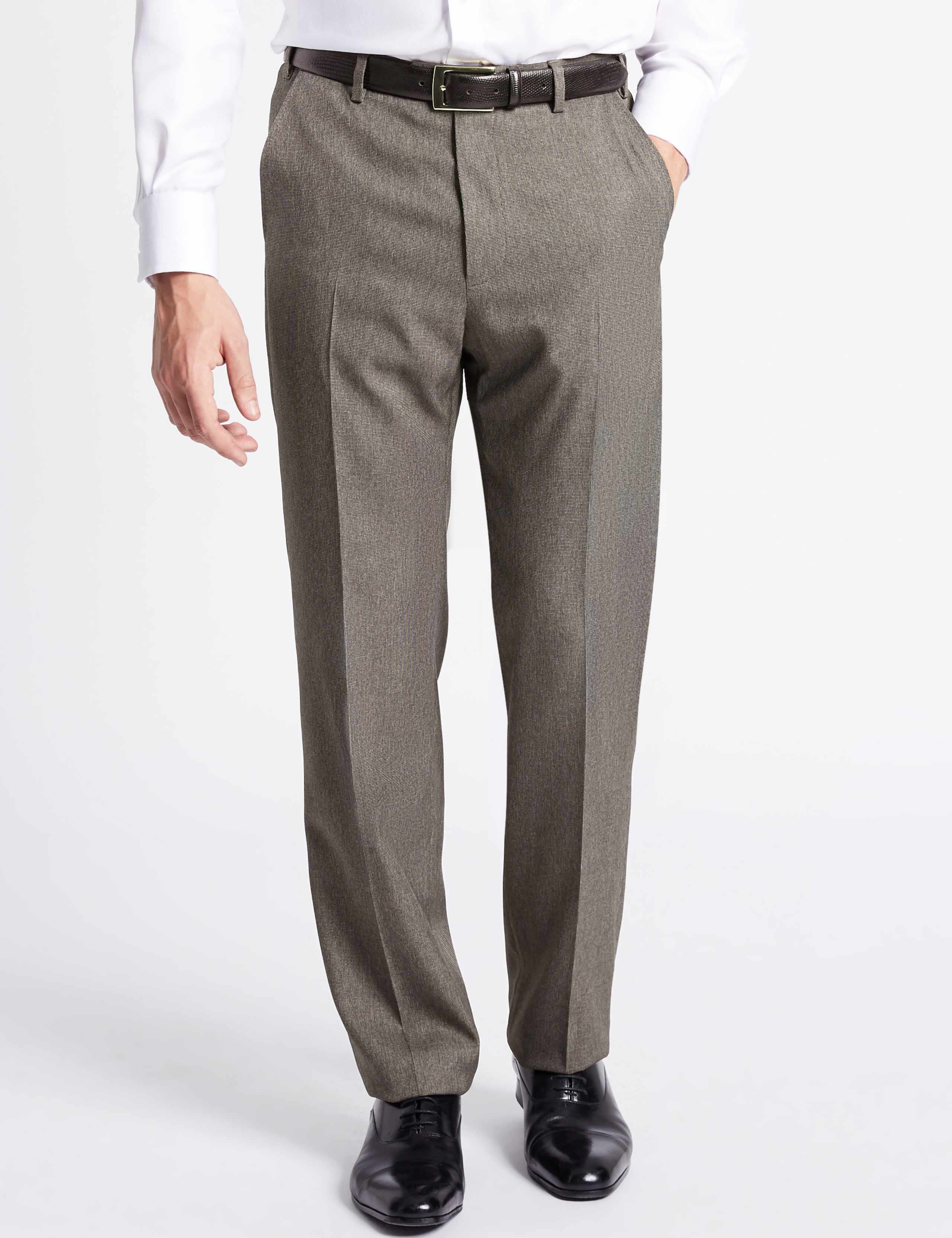Regular Fit Textured Flat Front Trousers 1 of 4