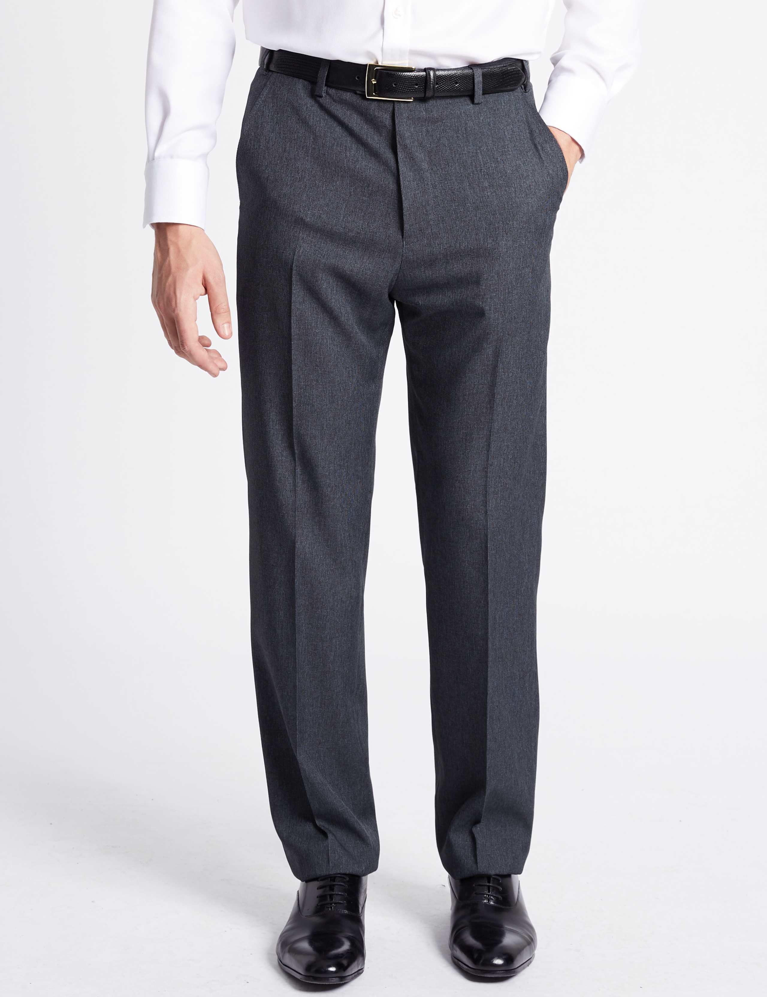 Regular Fit Textured Flat Front Trousers 1 of 4