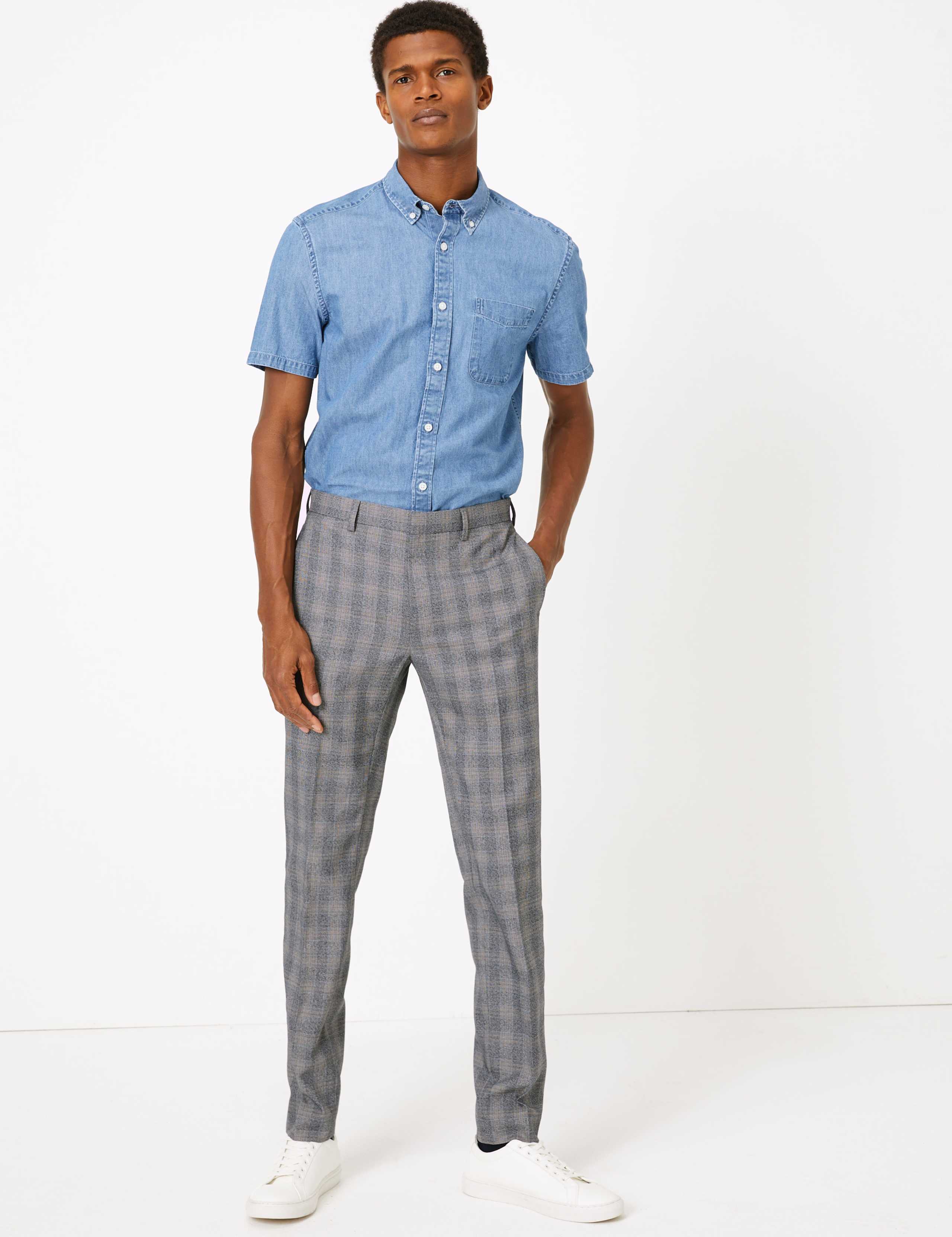Skinny Fit Checked Stretch Trousers 1 of 6