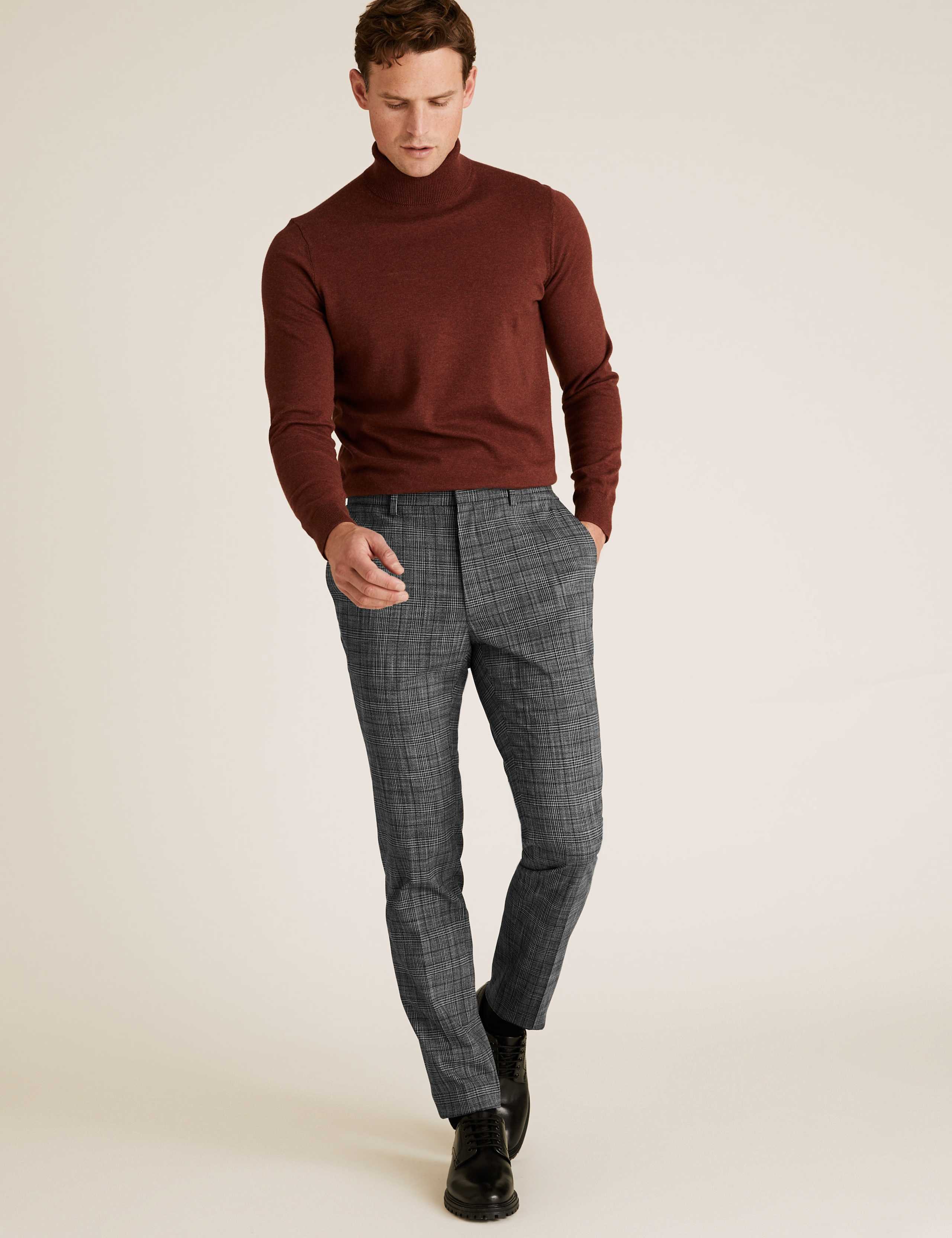 Skinny Fit Checked Stretch Trousers 1 of 6