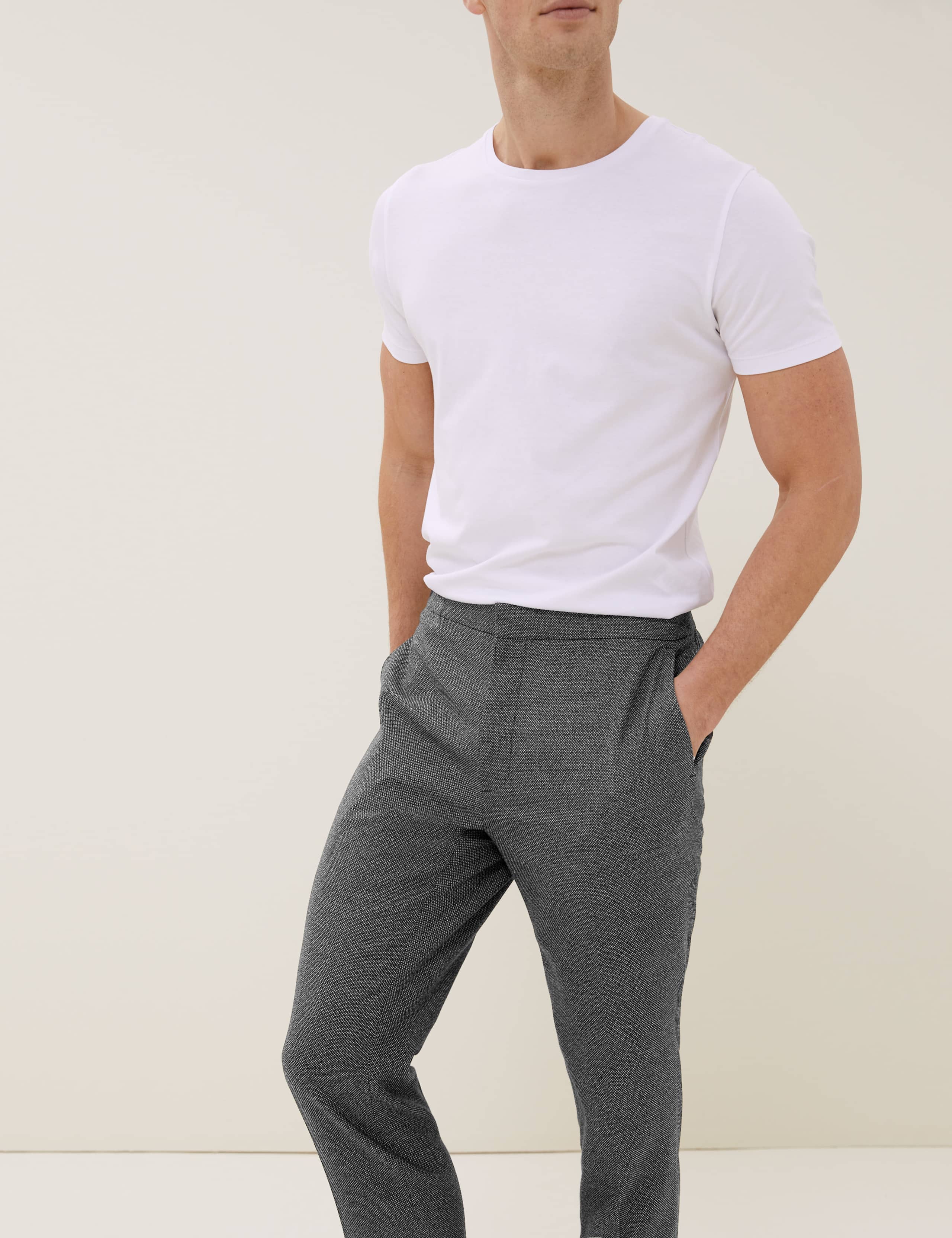 Slim Fit Textured Elasticated Trousers 3 of 7
