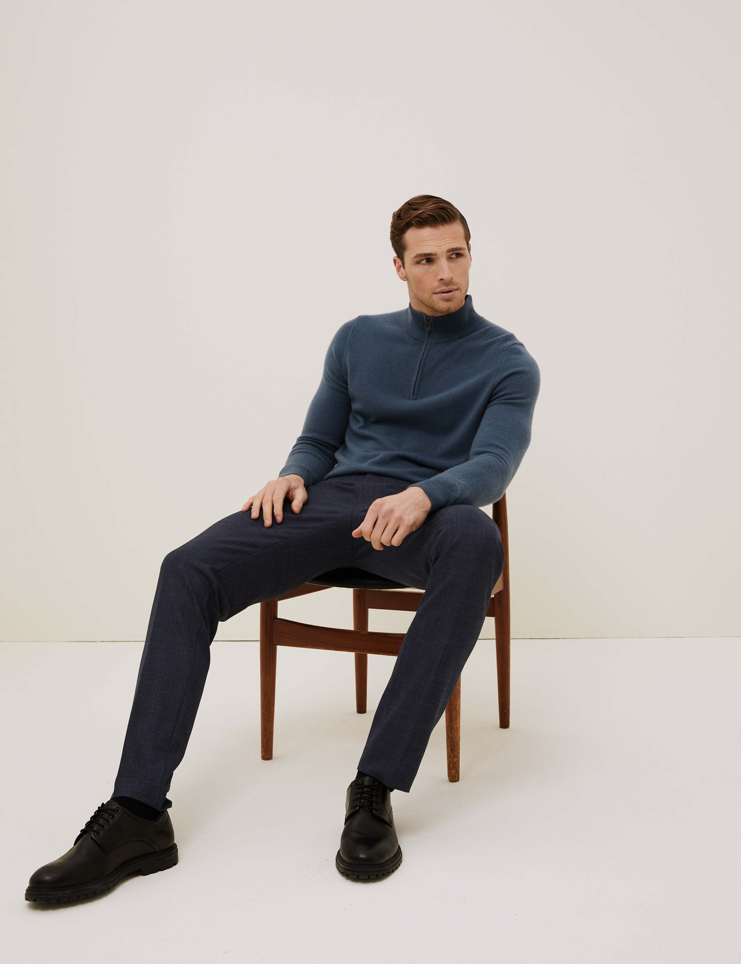 Slim Fit Flat Front Elasticated Trousers 1 of 8