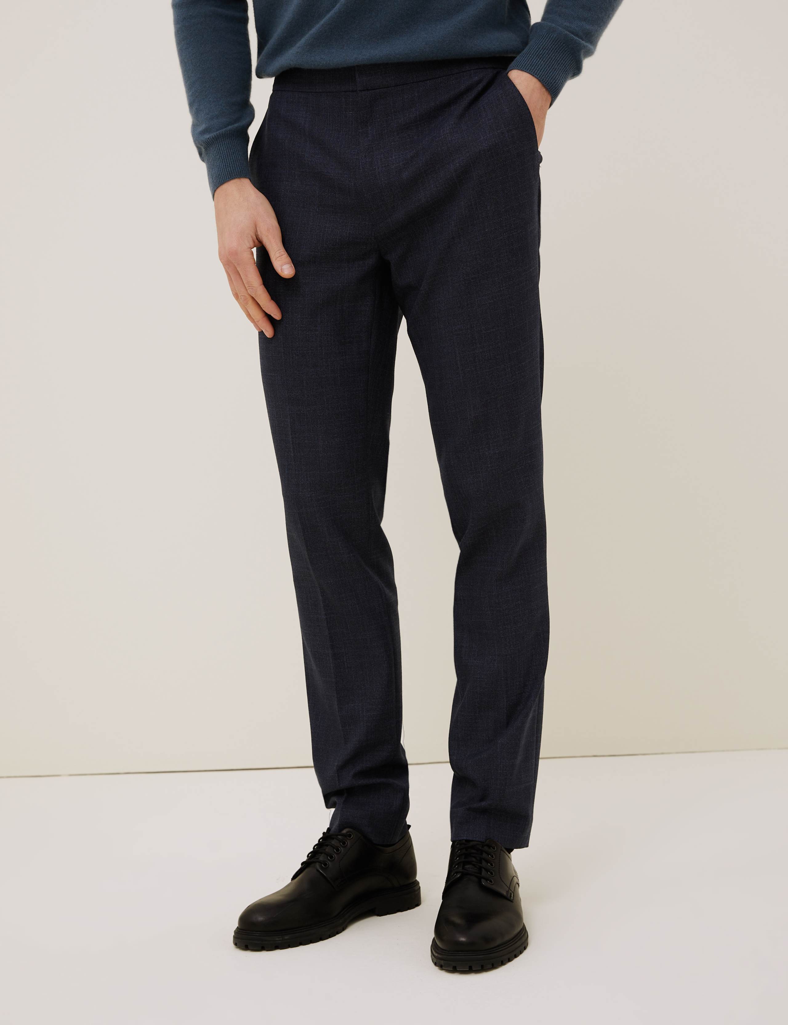Slim Fit Flat Front Elasticated Trousers 3 of 8