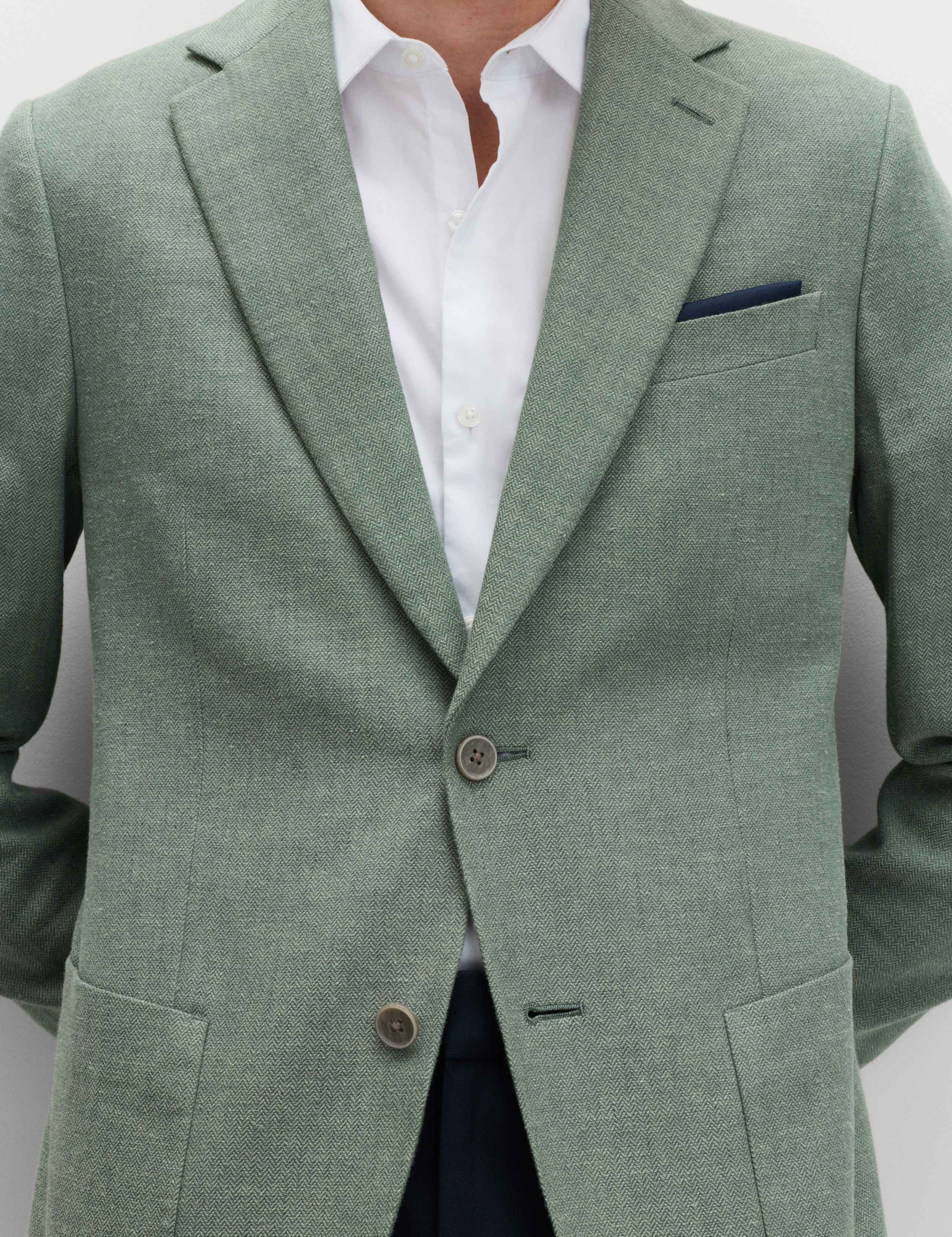 Tailored Fit Linen Cotton Blend Herringbone Blazer 1 of 6