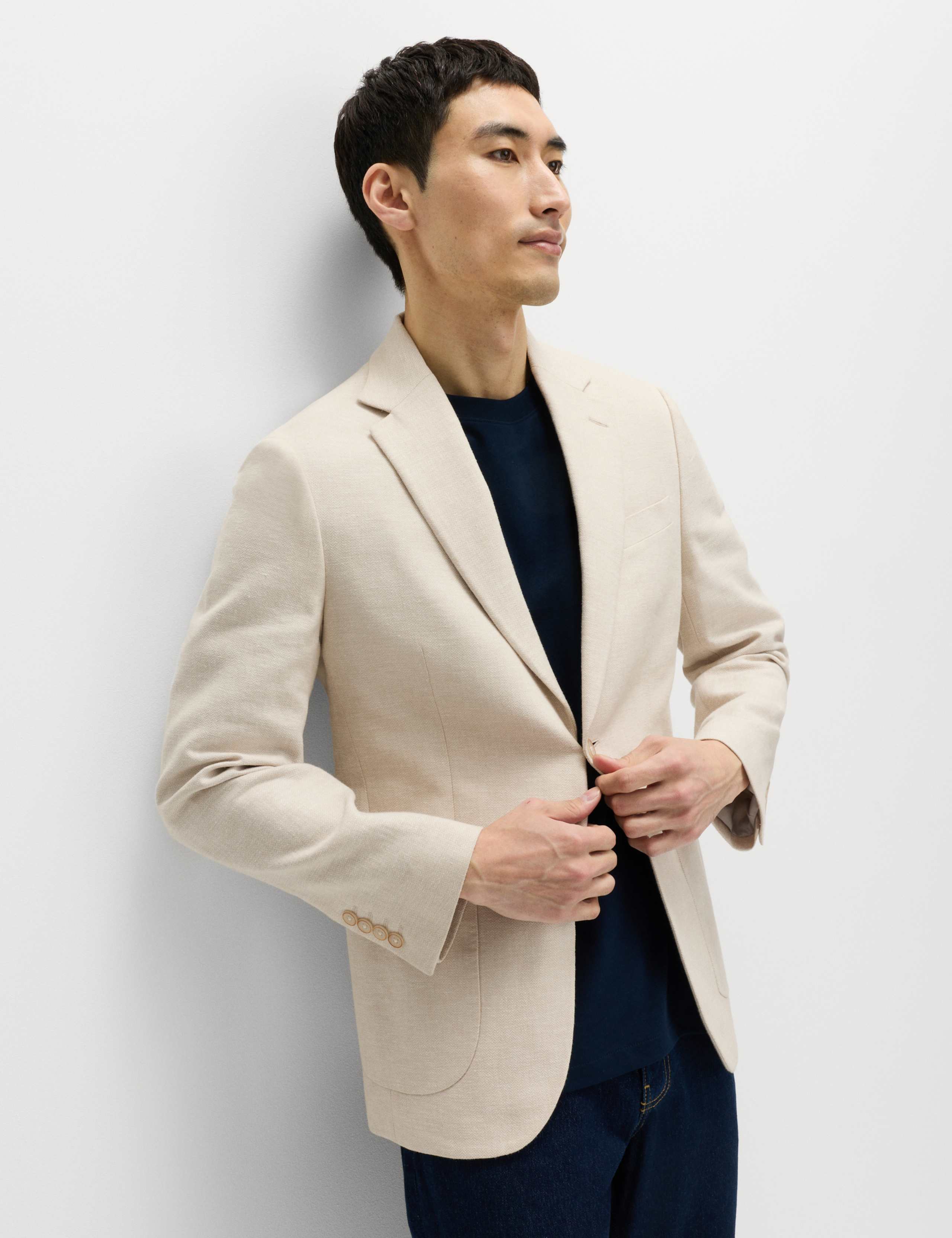 Tailored Fit Linen Cotton Blend Herringbone Blazer 3 of 7