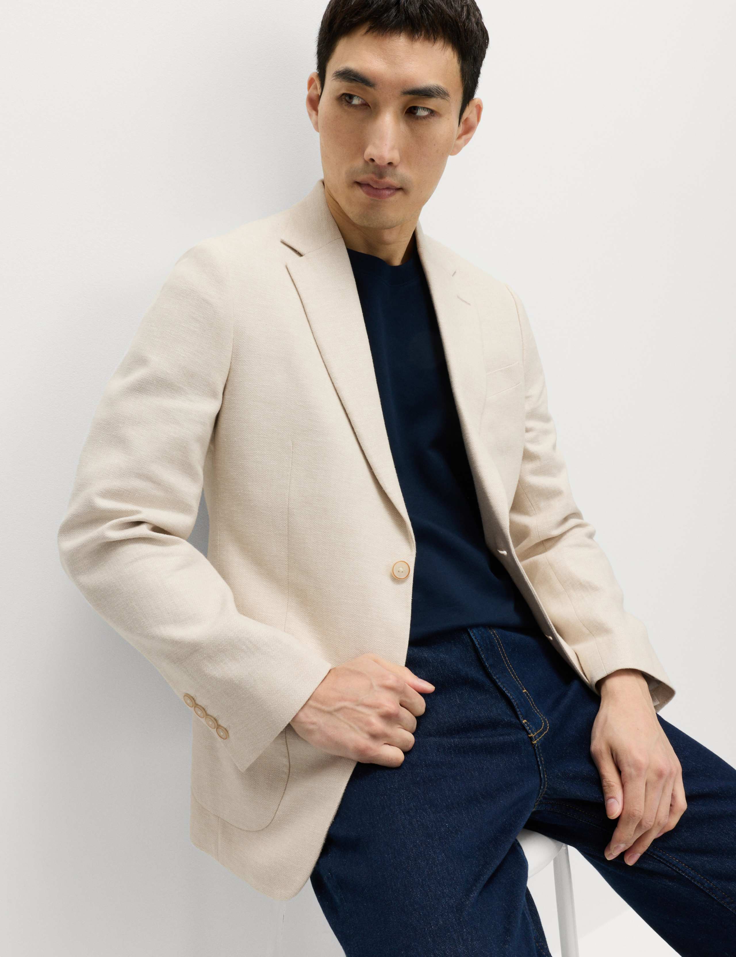 Tailored Fit Linen Cotton Blend Herringbone Blazer 7 of 7