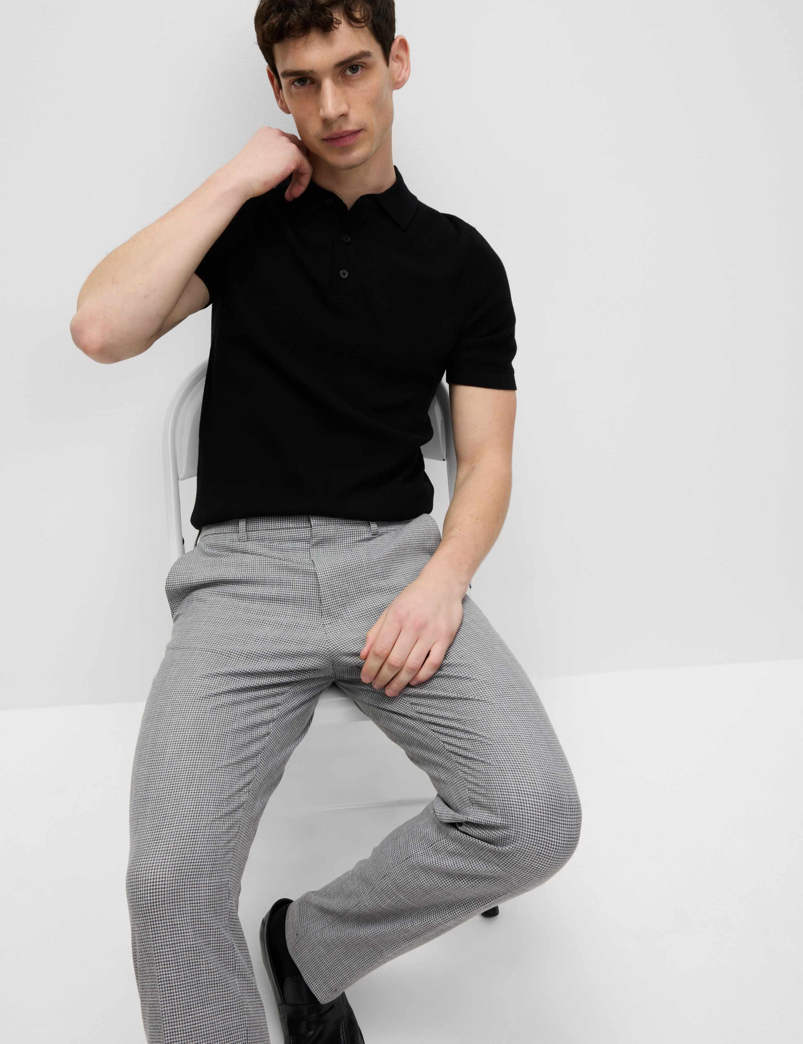 Tailored Fit Puppytooth Flat Front Trousers 5 of 7
