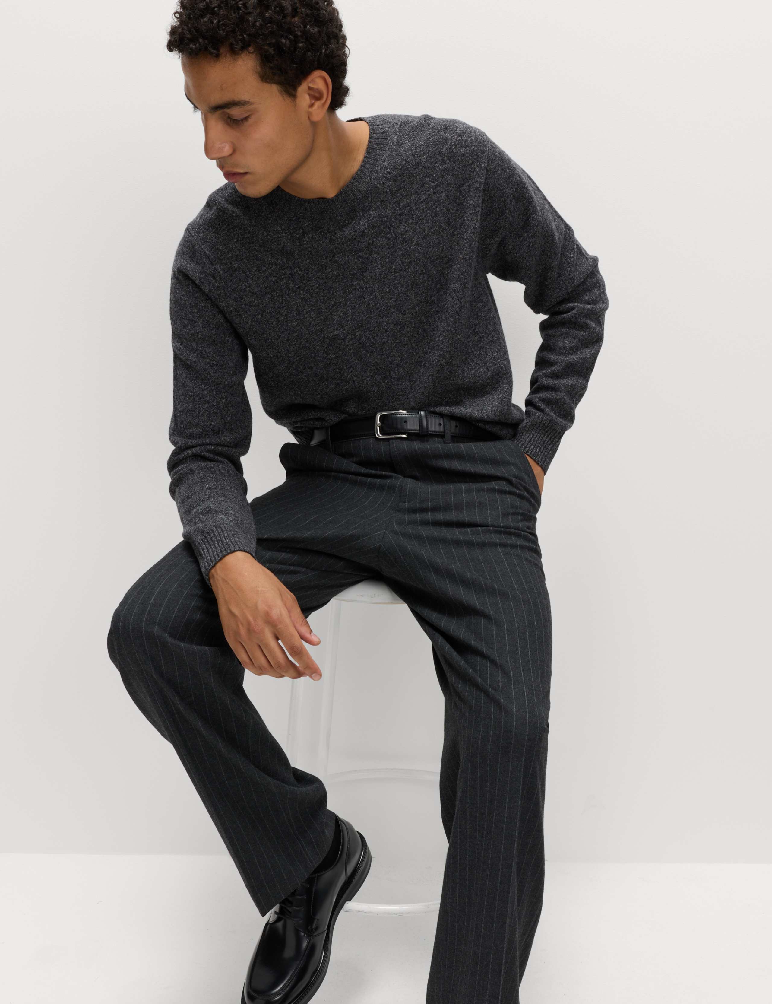 Relaxed Fit Pinstripe Flat Front Trousers 7 of 7