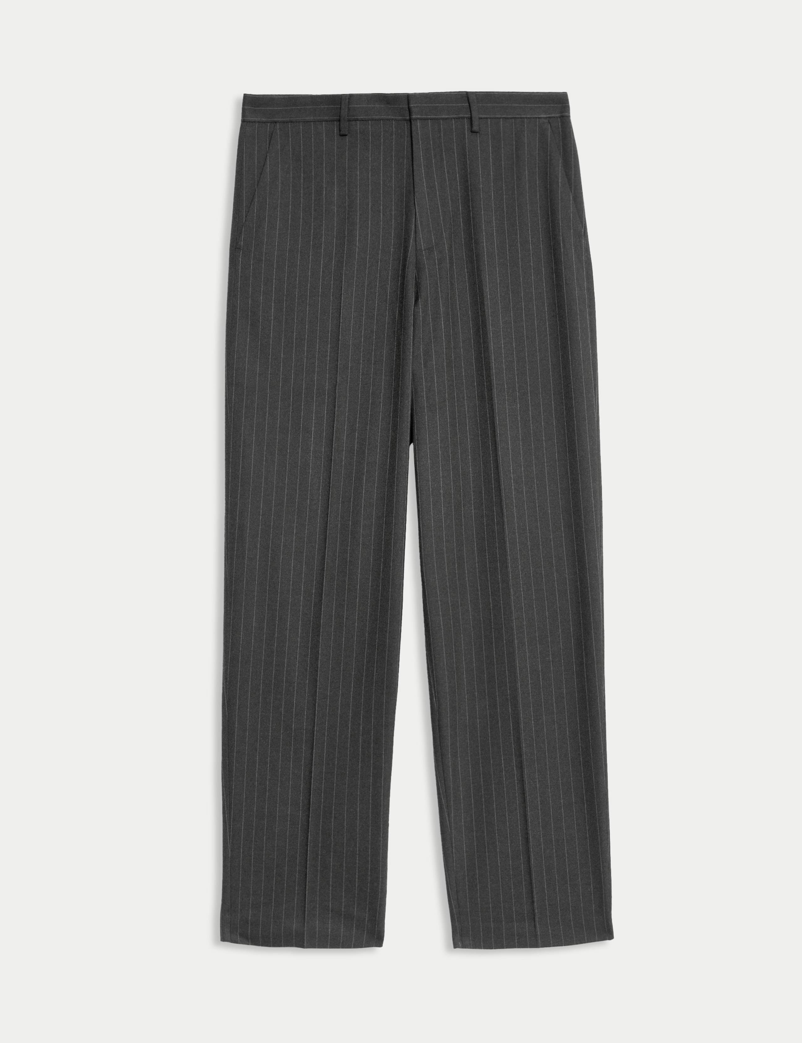 Relaxed Fit Pinstripe Flat Front Trousers 2 of 7