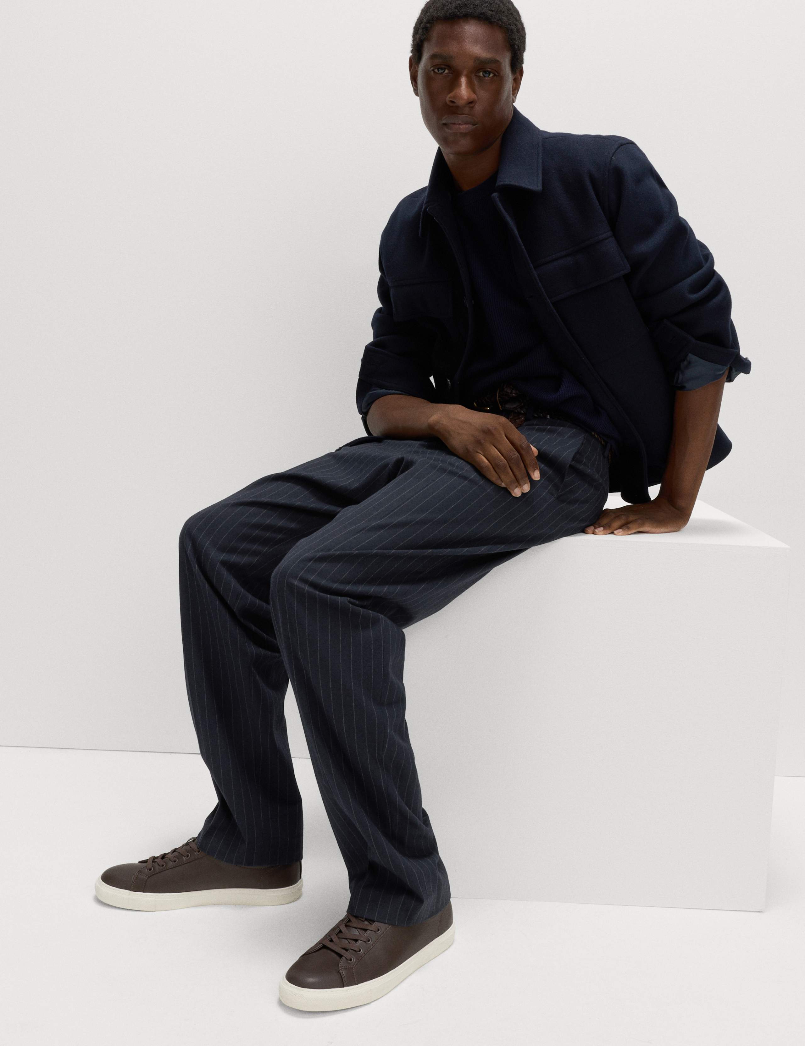 Relaxed Fit Pinstripe Flat Front Trousers 1 of 5