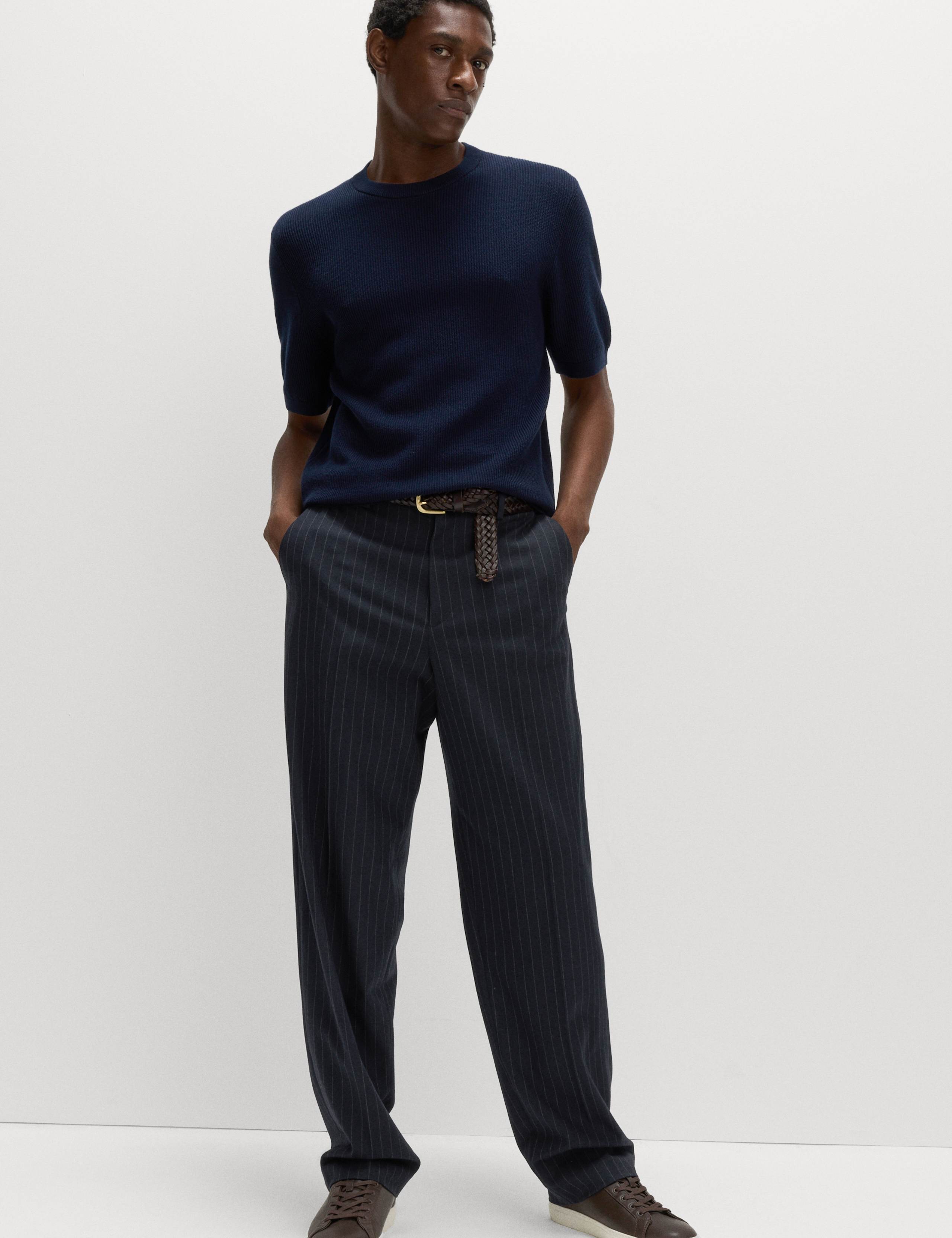 Relaxed Fit Pinstripe Flat Front Trousers 3 of 5
