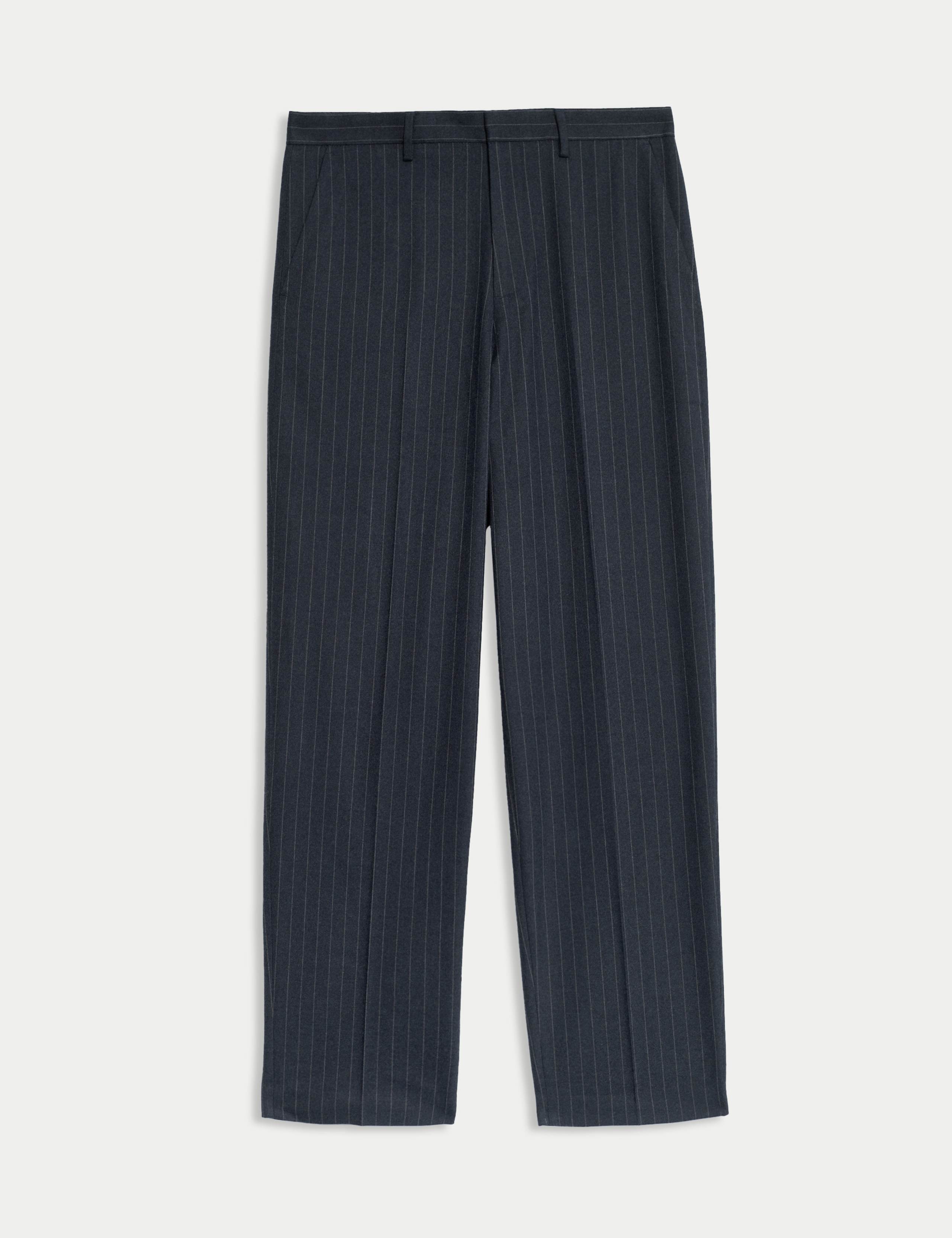 Relaxed Fit Pinstripe Flat Front Trousers 2 of 5