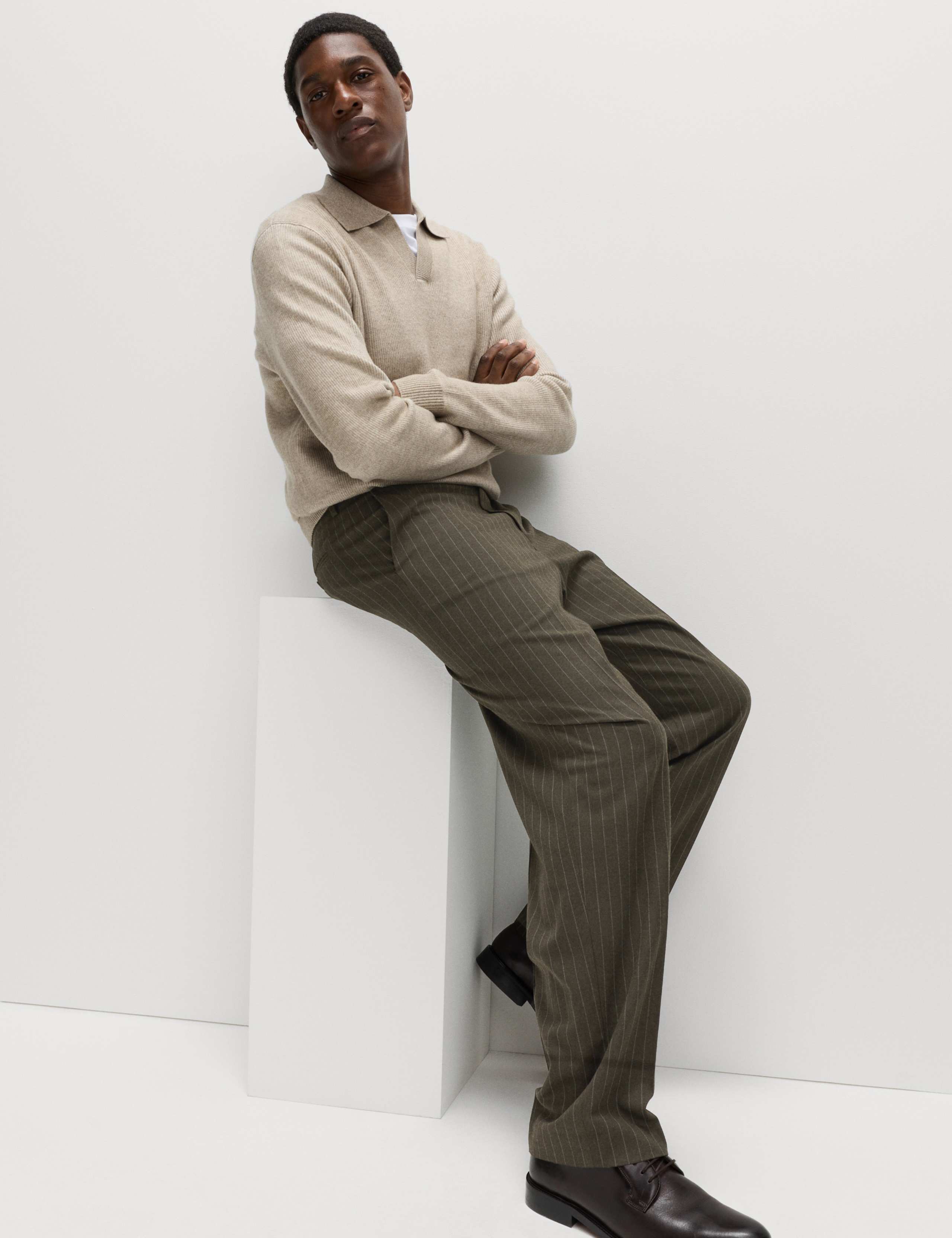 Relaxed Fit Pinstripe Flat Front Trousers 3 of 6