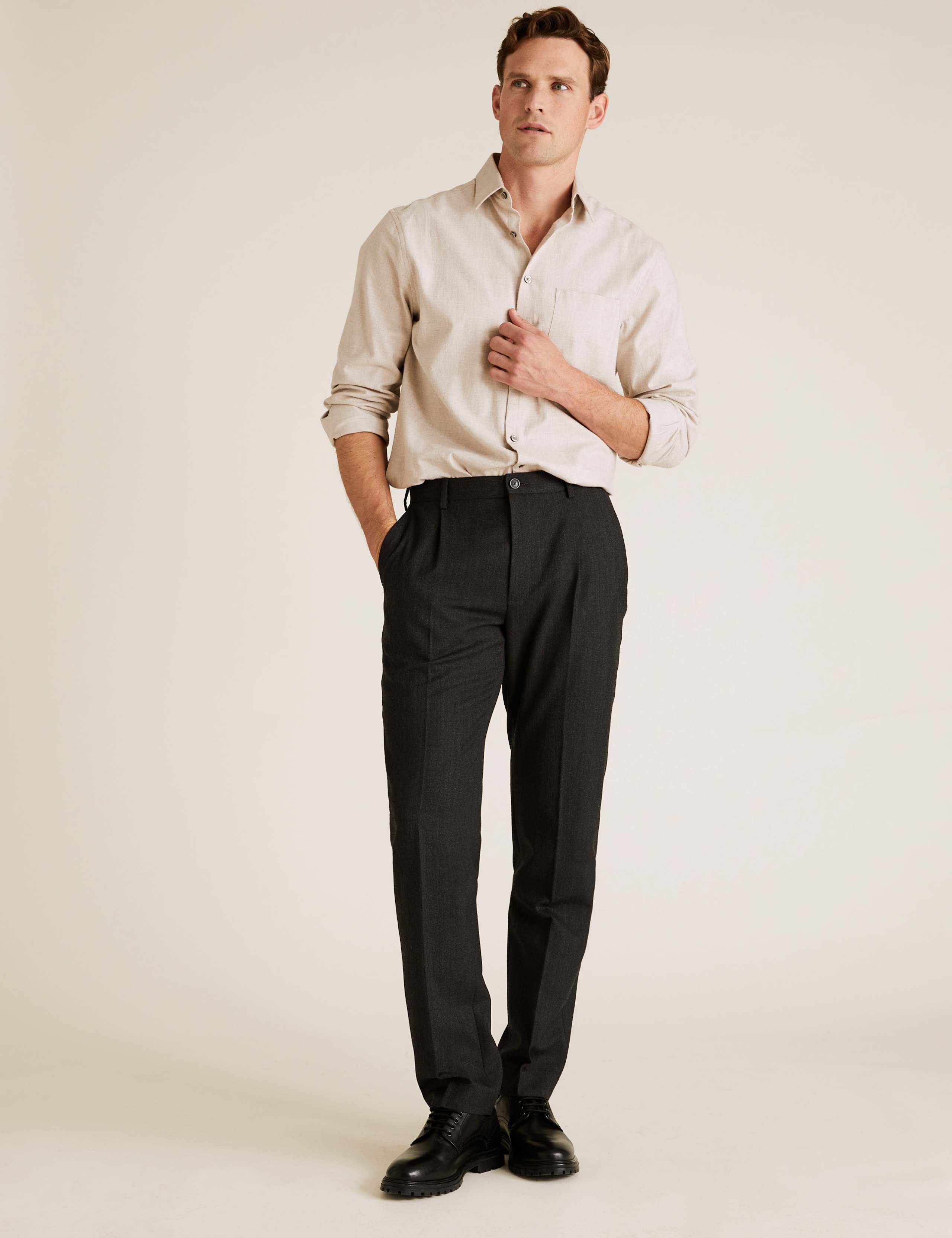 Regular Fit Wool Flat Front Trousers 1 of 6