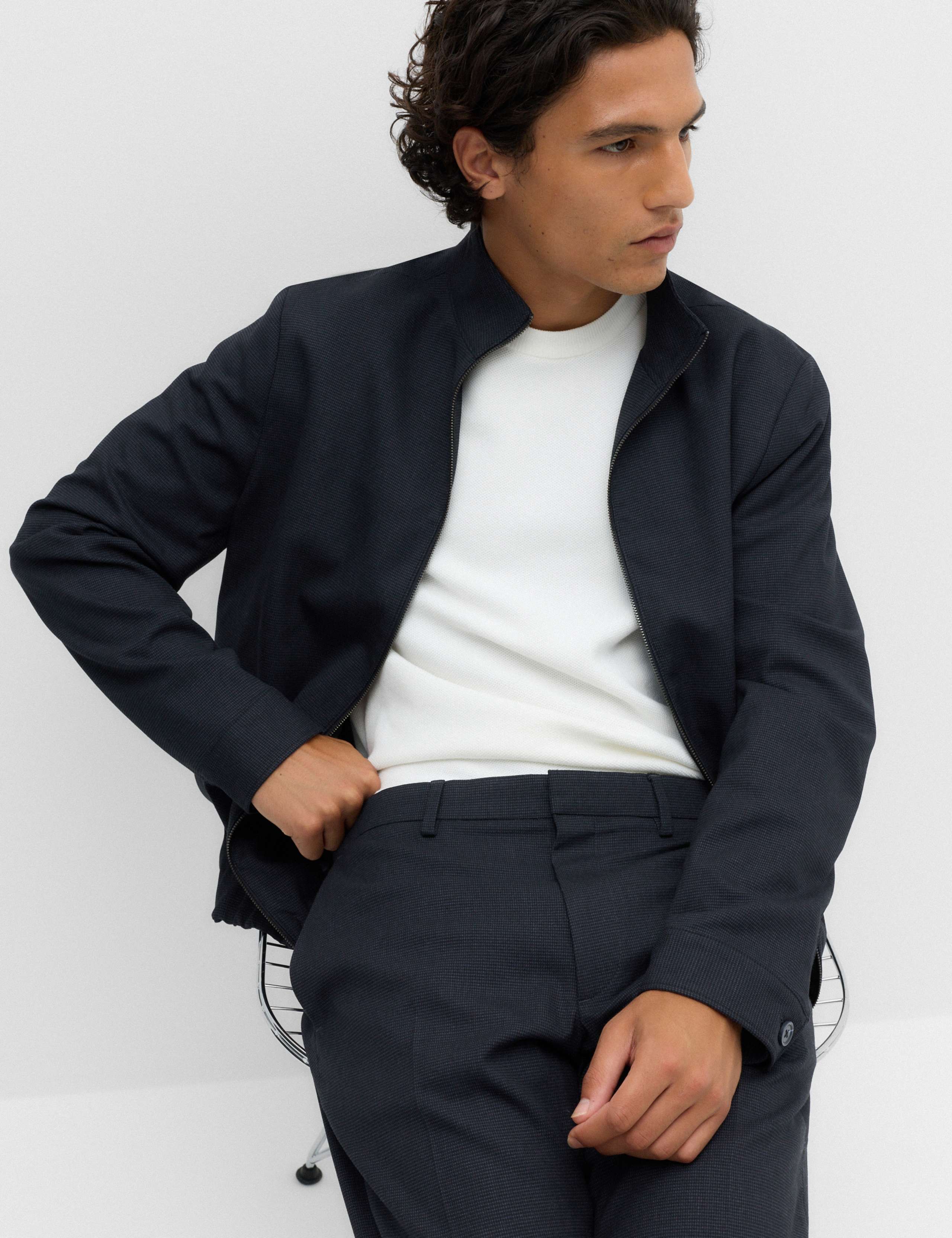 Regular Fit Pindot Funnel Neck Suit Jacket 6 of 6