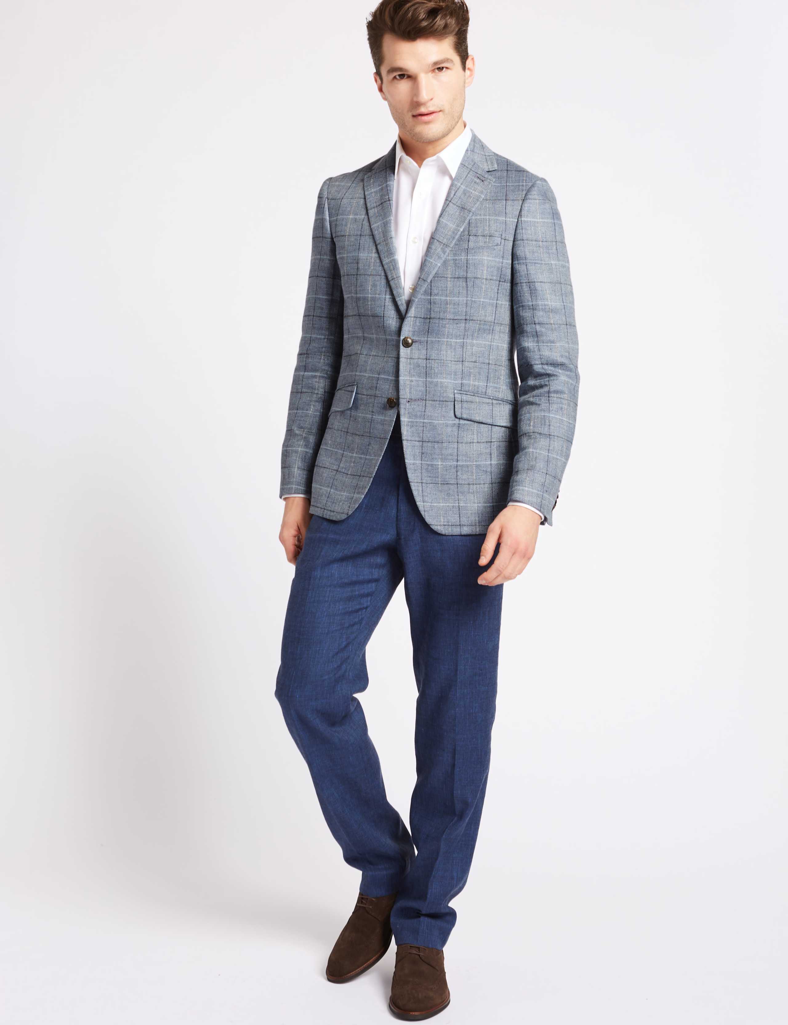 Pure Linen Tailored Fit Checked Jacket 3 of 7