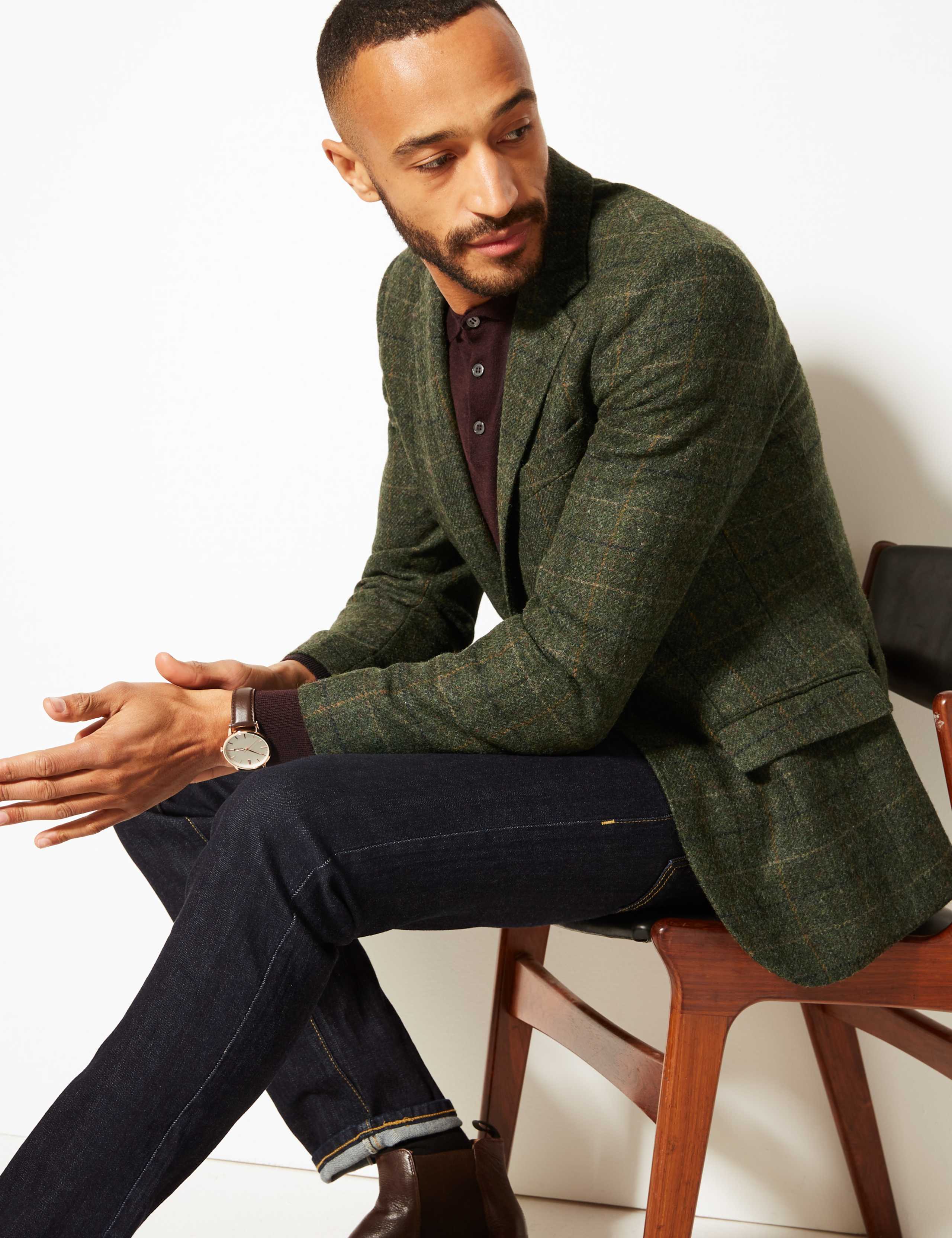 Pure Wool Checked Tailored Fit Jacket 2 of 6