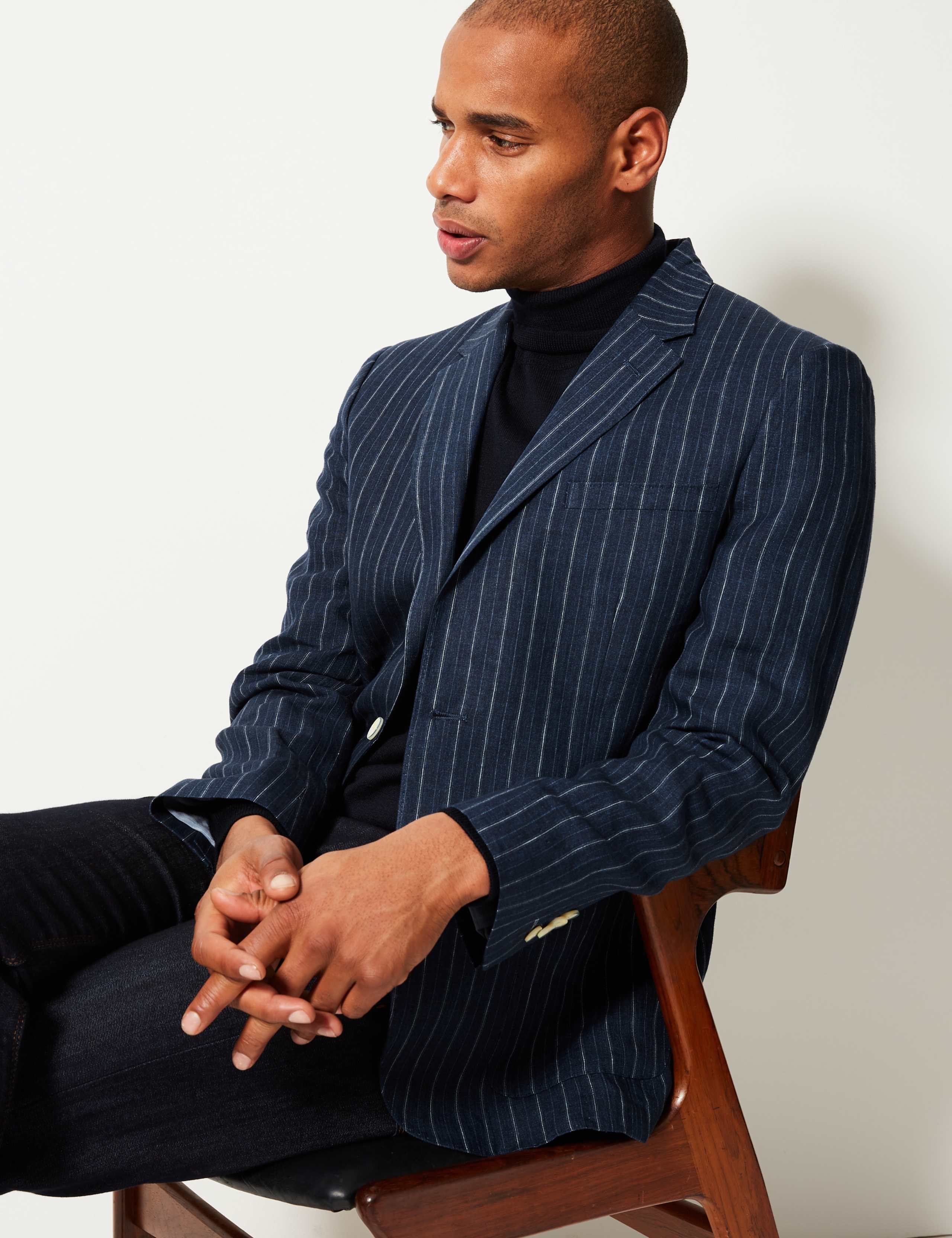 Pure Linen Striped Tailored Fit Jacket 1 of 7