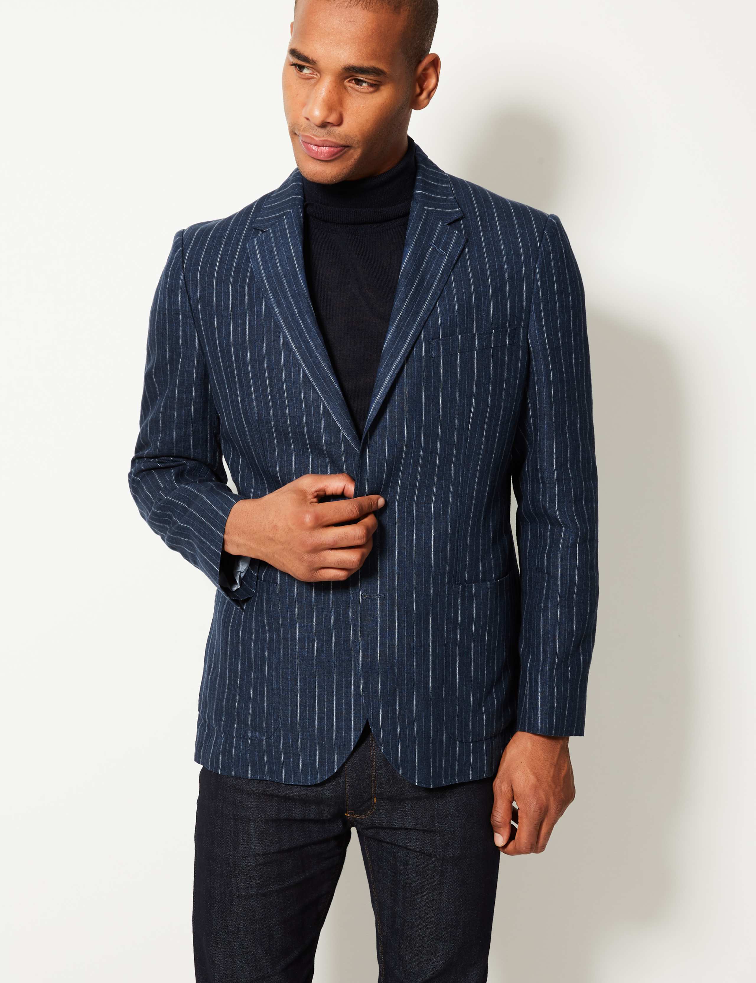Pure Linen Striped Tailored Fit Jacket 3 of 7