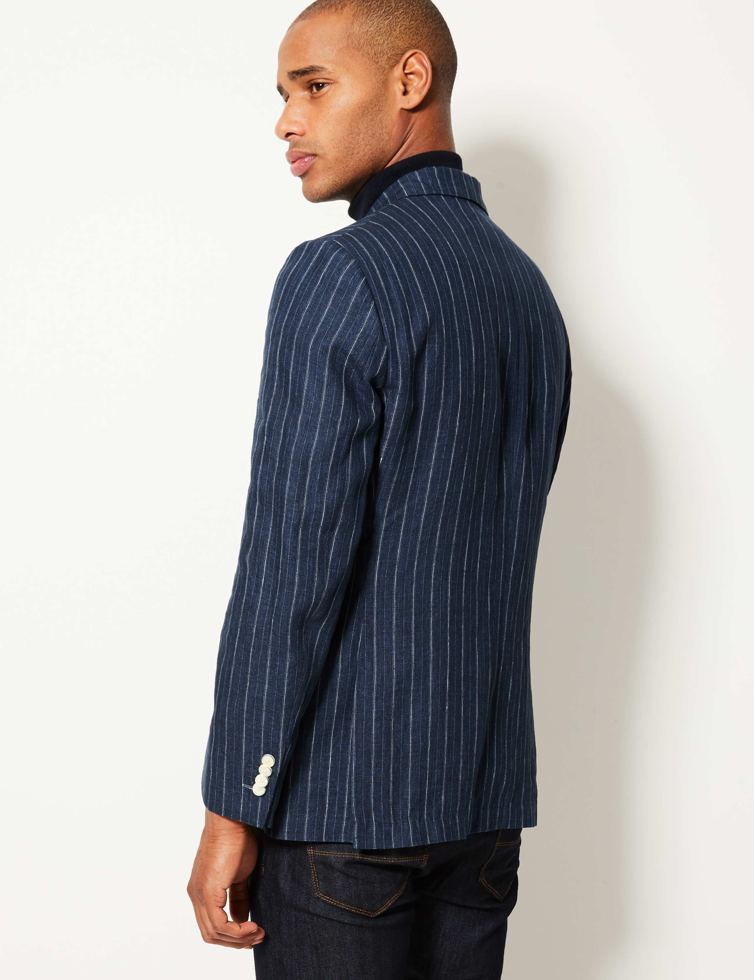 Pure Linen Striped Tailored Fit Jacket 4 of 7