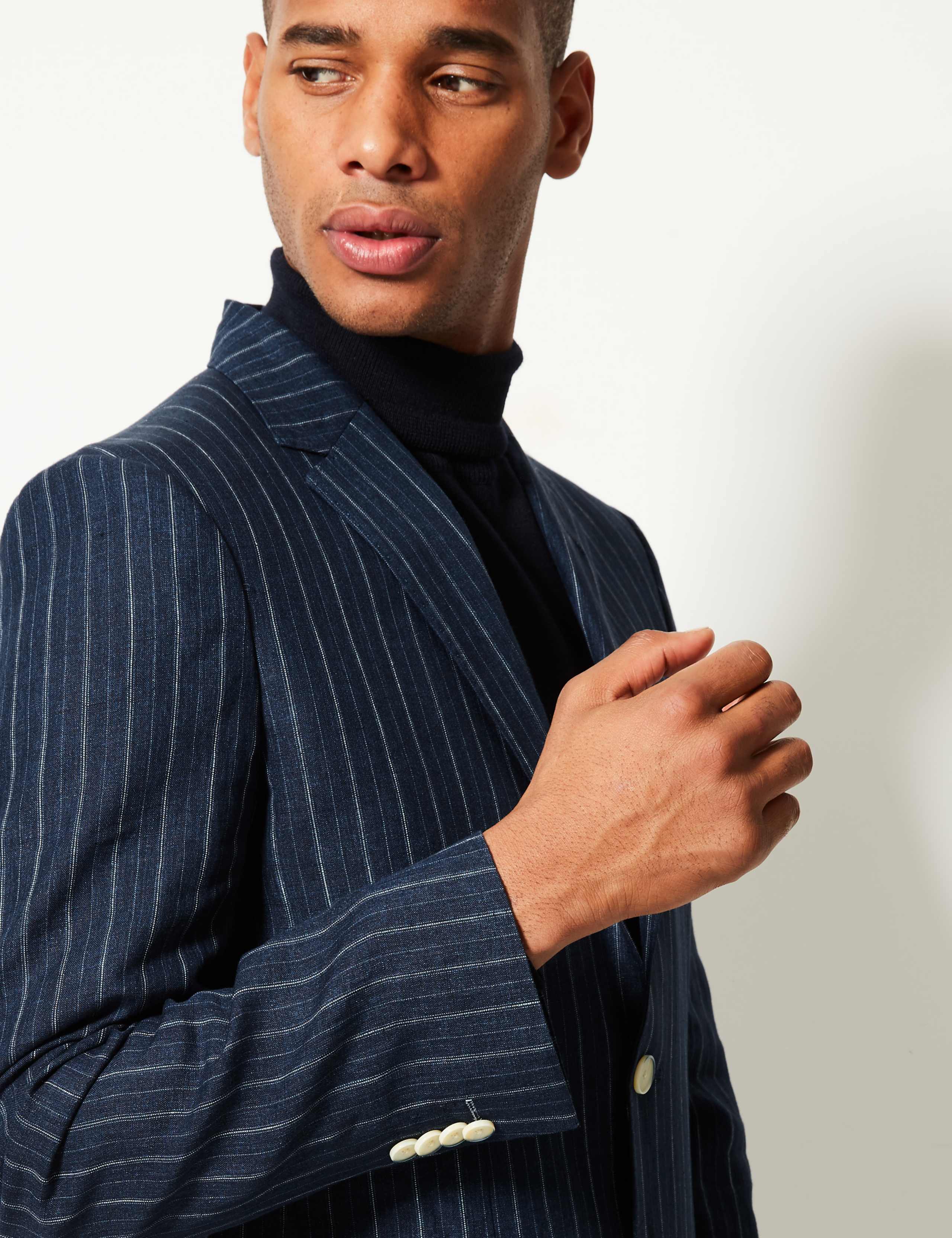 Pure Linen Striped Tailored Fit Jacket 5 of 7