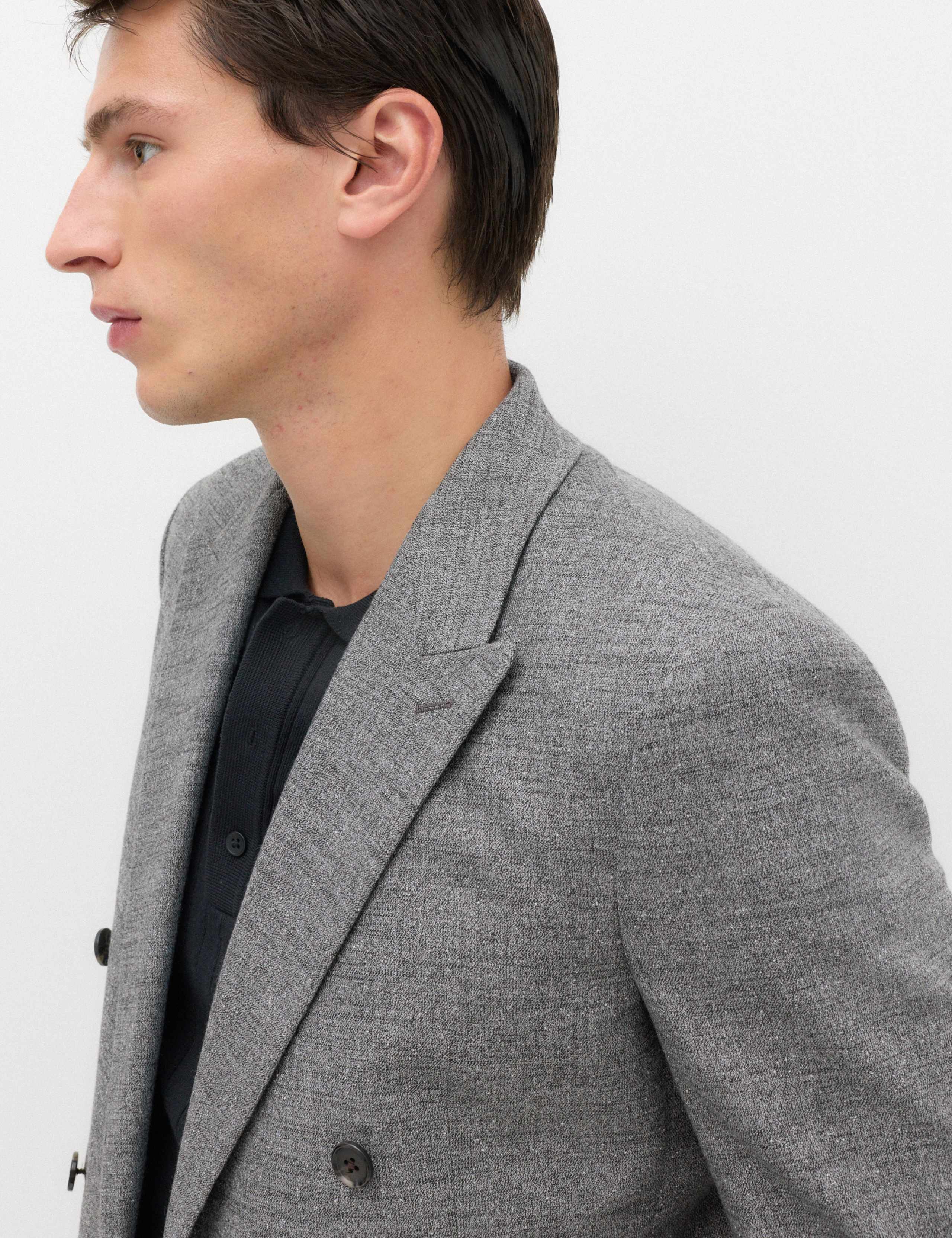 Regular Fit Textured Stretch Double Breasted Suit Jacket 3 of 7