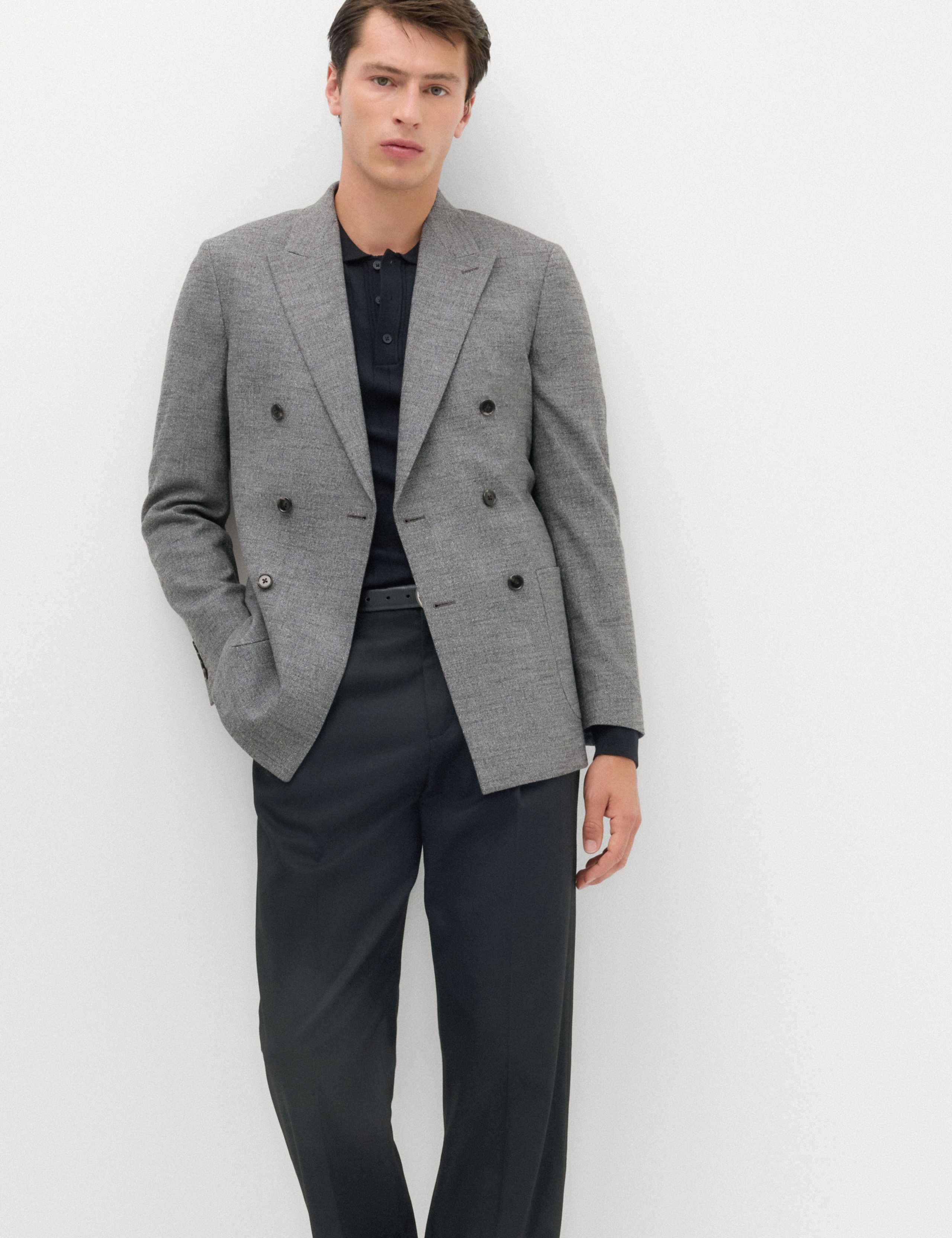 Regular Fit Textured Stretch Double Breasted Suit Jacket 6 of 7
