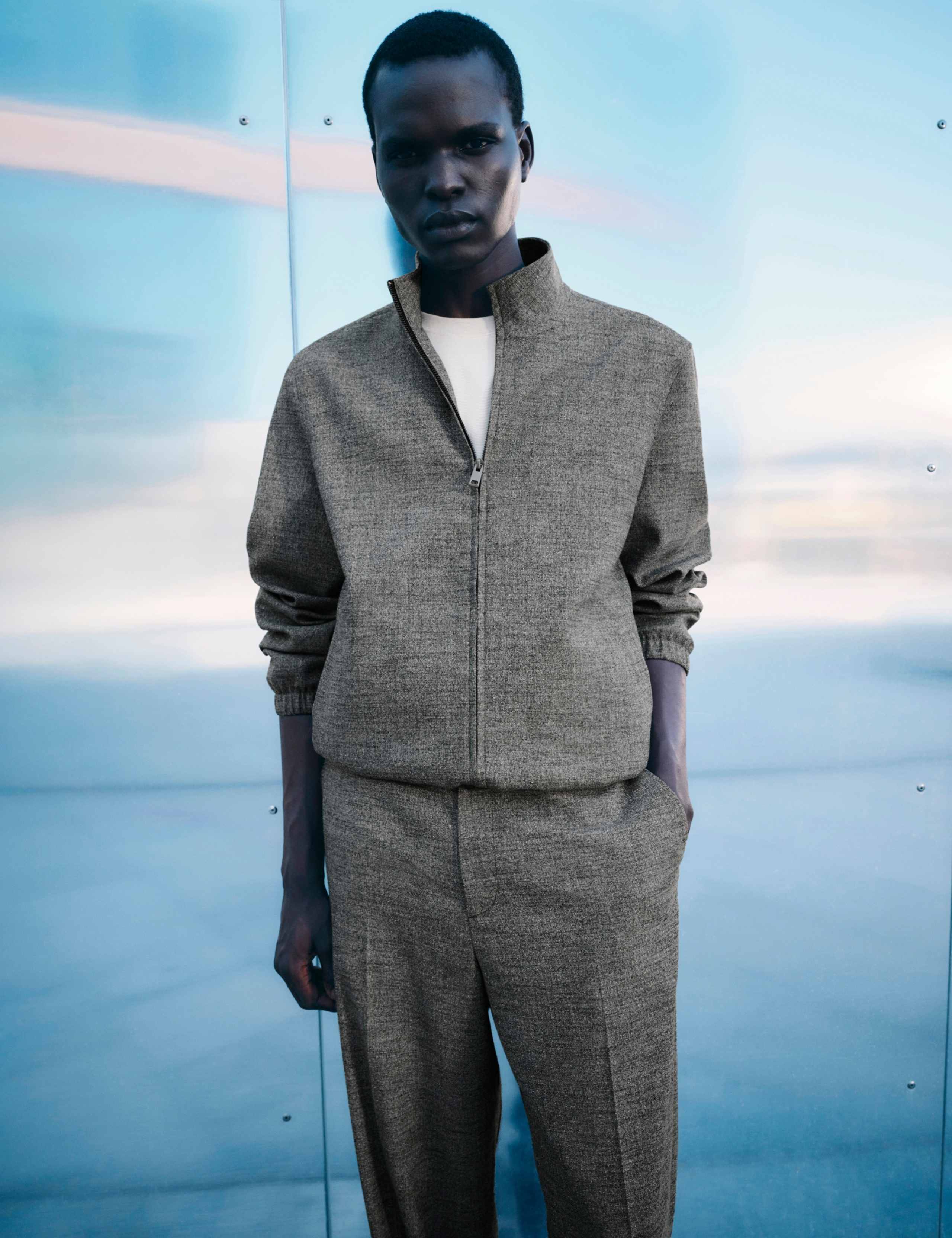 Regular Fit Textured Funnel Neck Smart Jacket 1 of 8
