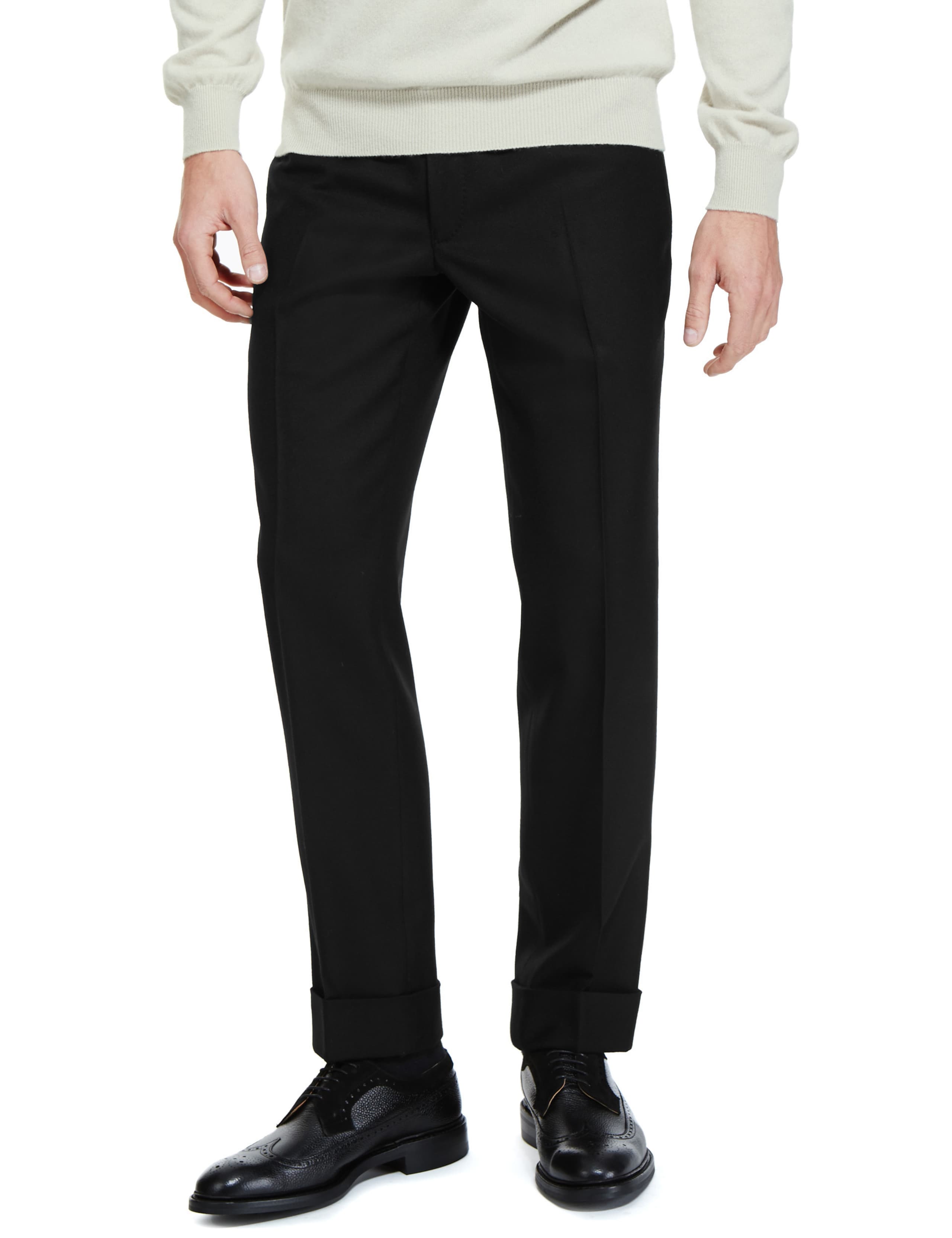 Pure Wool Tailored Fit Flat Front Twill Trousers 1 of 3