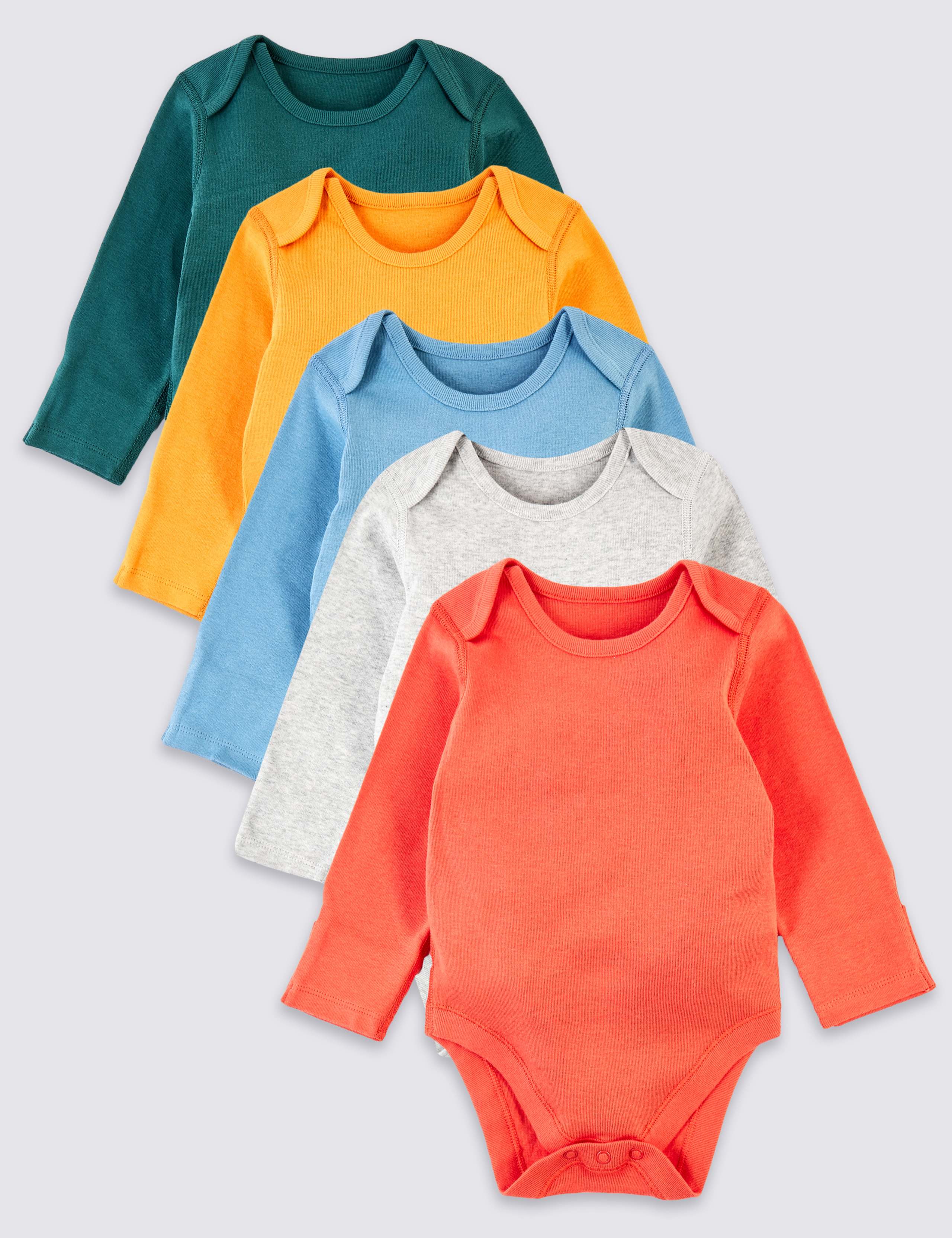 5 Pack Organic Pure Cotton Ribbed Bodysuits (6½lbs-3 Yrs) 1 of 8