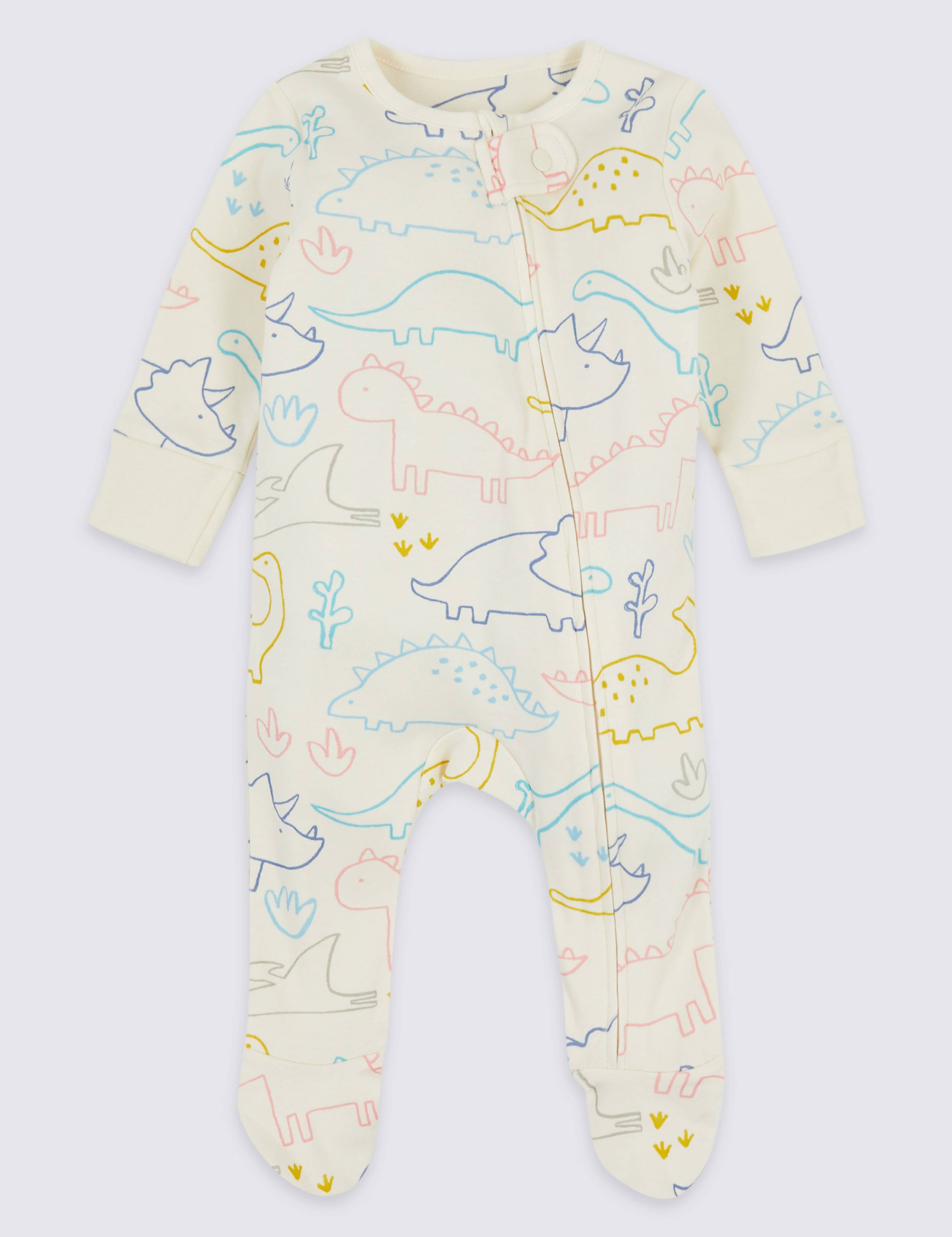 2 Pack Pure Cotton Dinosaurs Sleepsuits 3 of 7