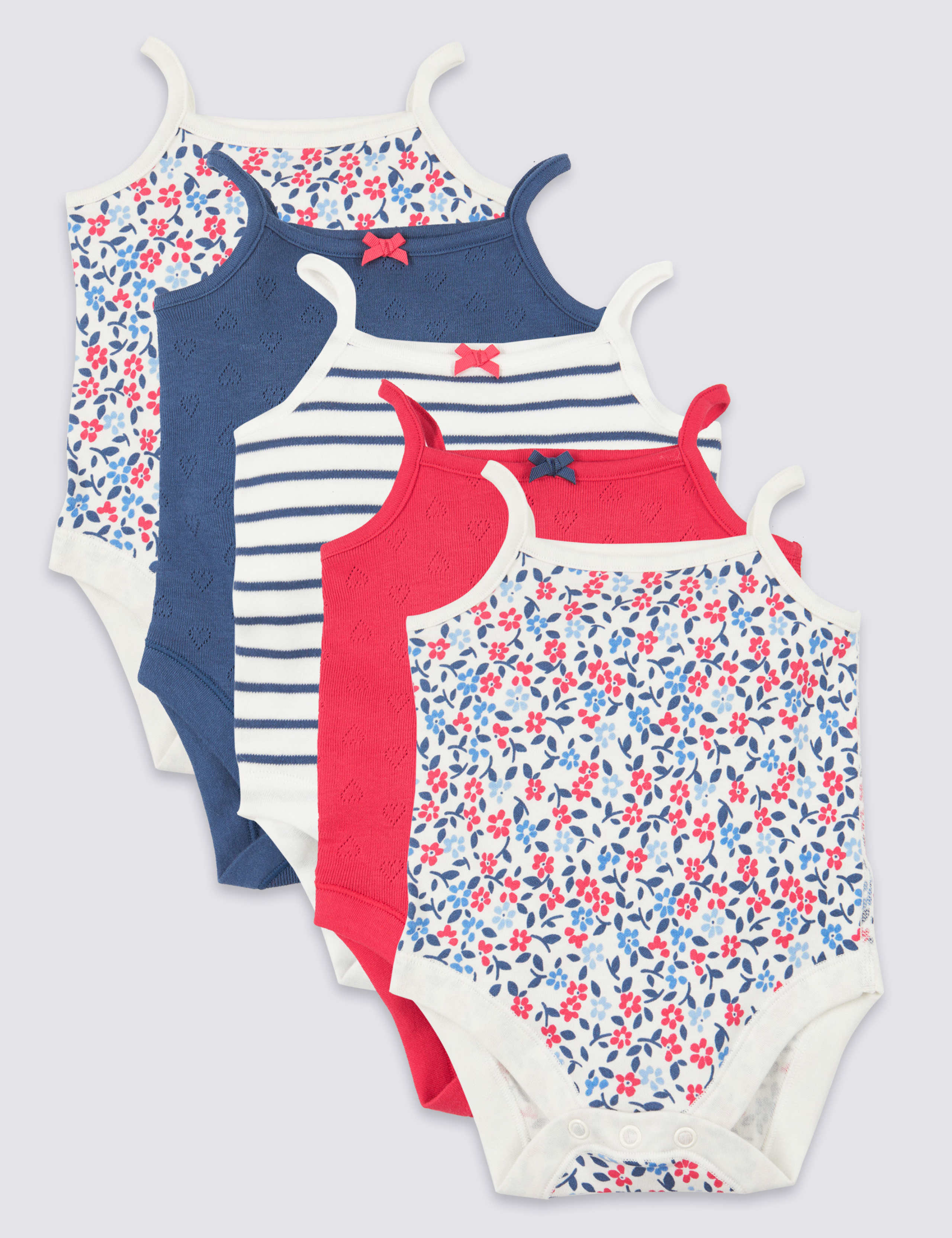 5 Pack Organic Pure Cotton Strappy Bodysuits 1 of 8