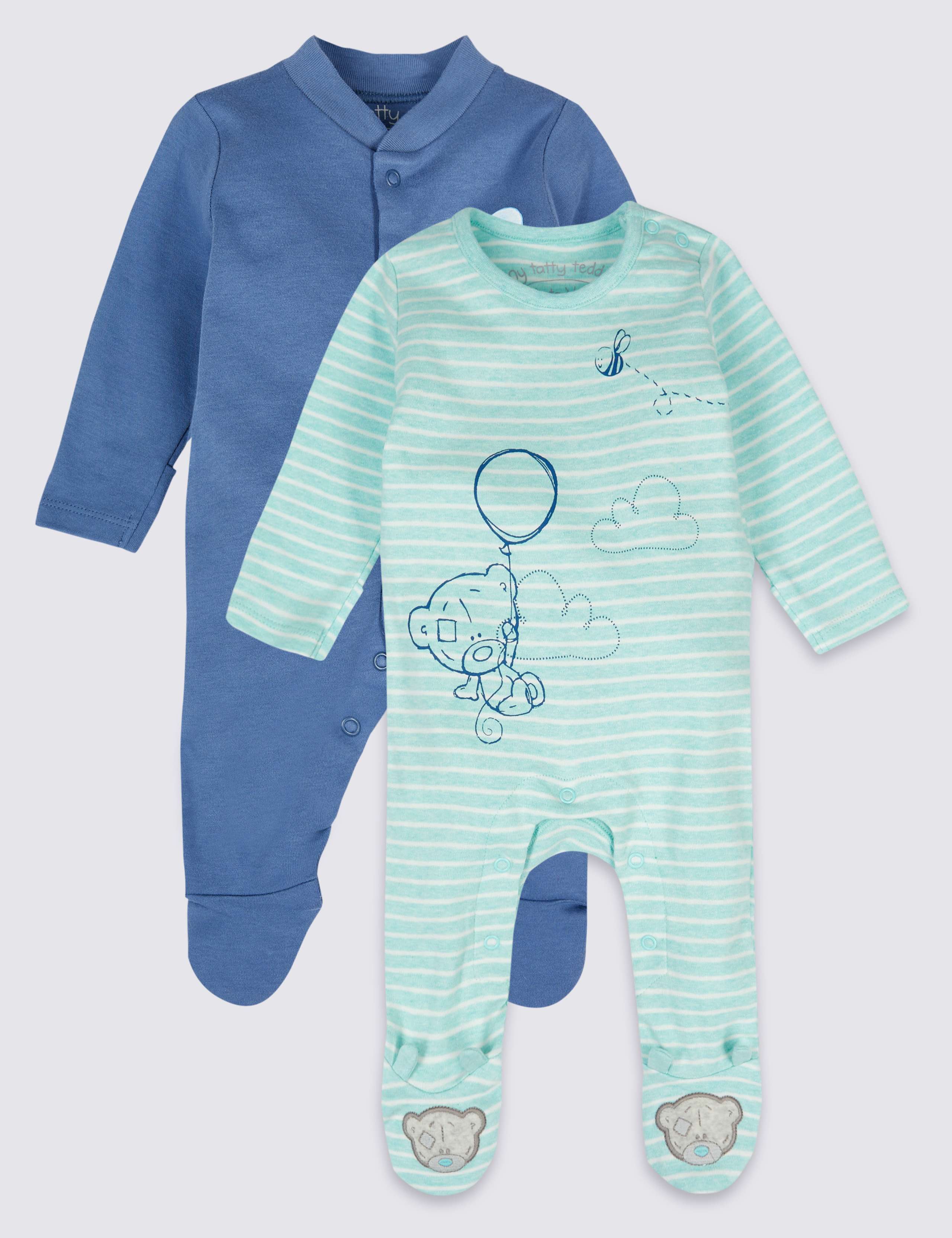2 Pack Pure Cotton Sleepsuits 1 of 6