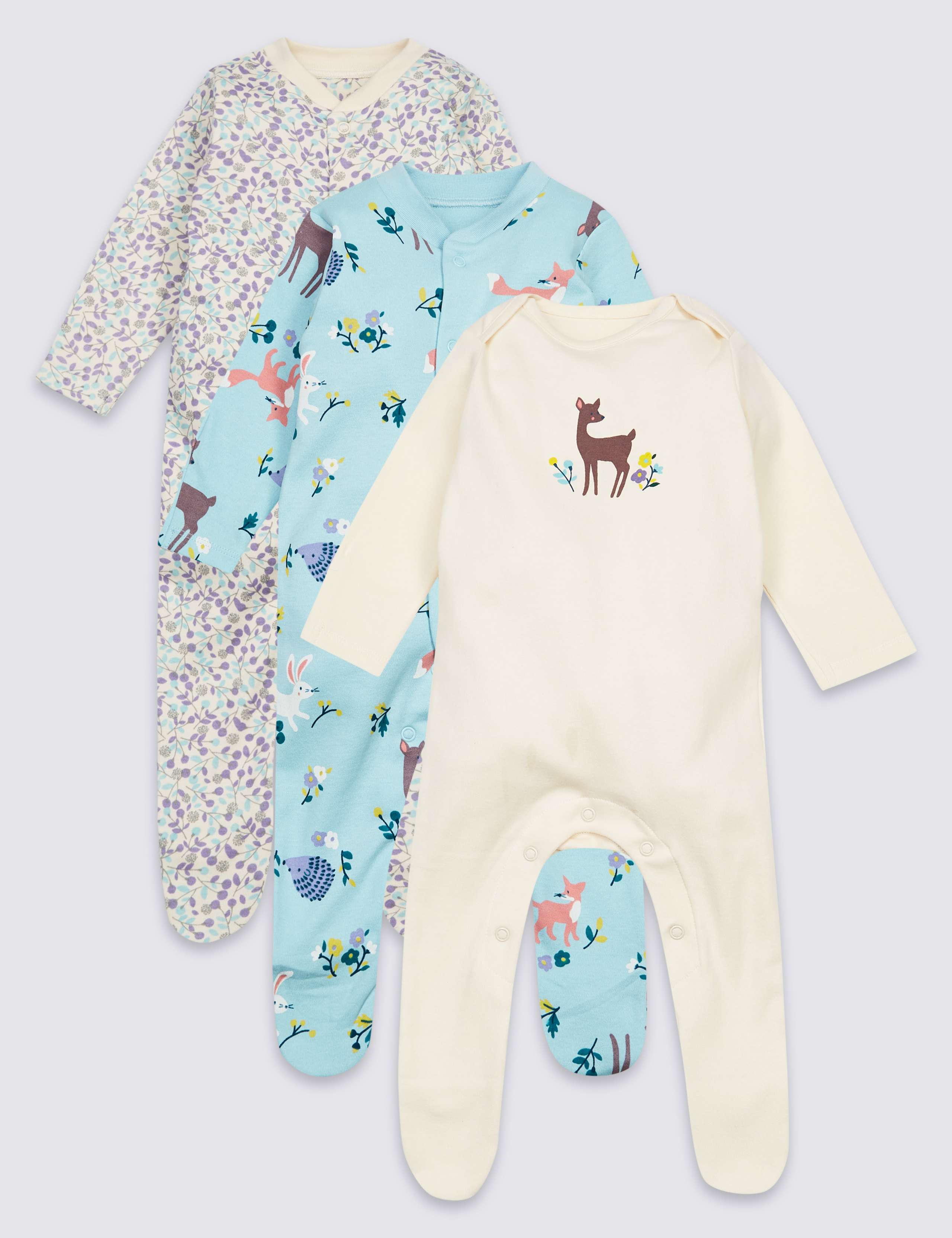 3 Pack Pure Cotton Sleepsuits 1 of 8