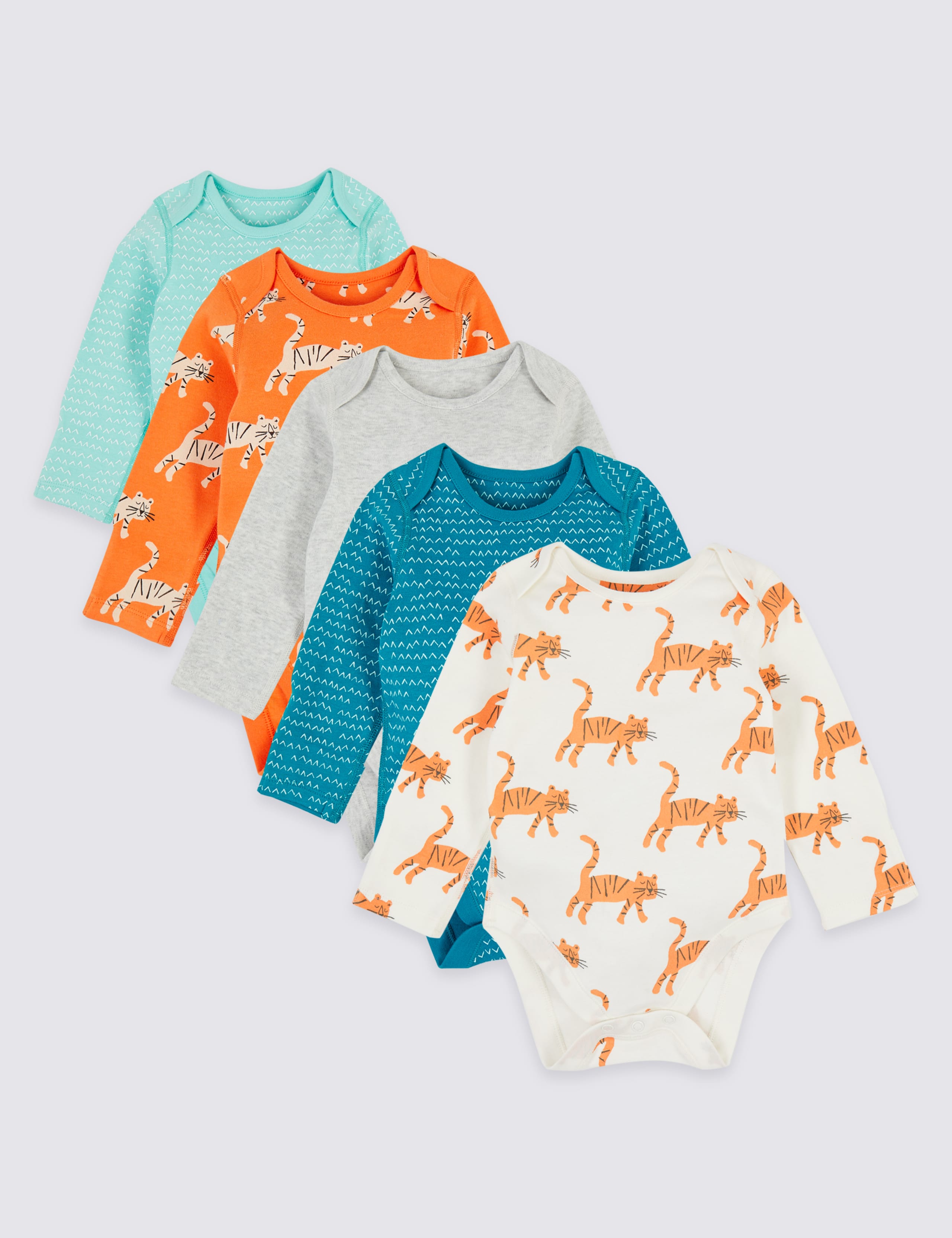 5 Pack Organic Cotton Tiger Bodysuits 1 of 8