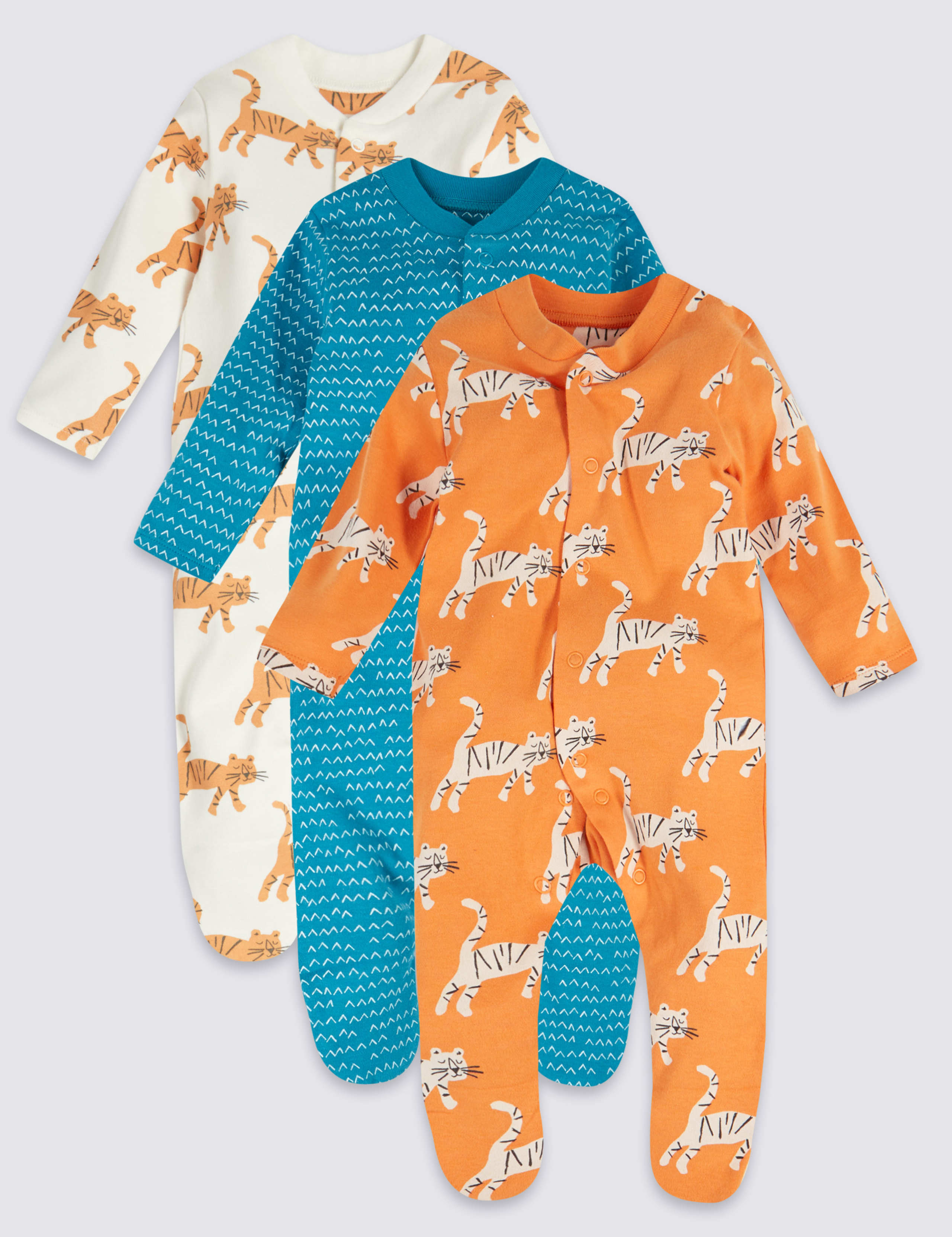 3 Pack Organic Cotton Tiger Sleepsuits 1 of 8