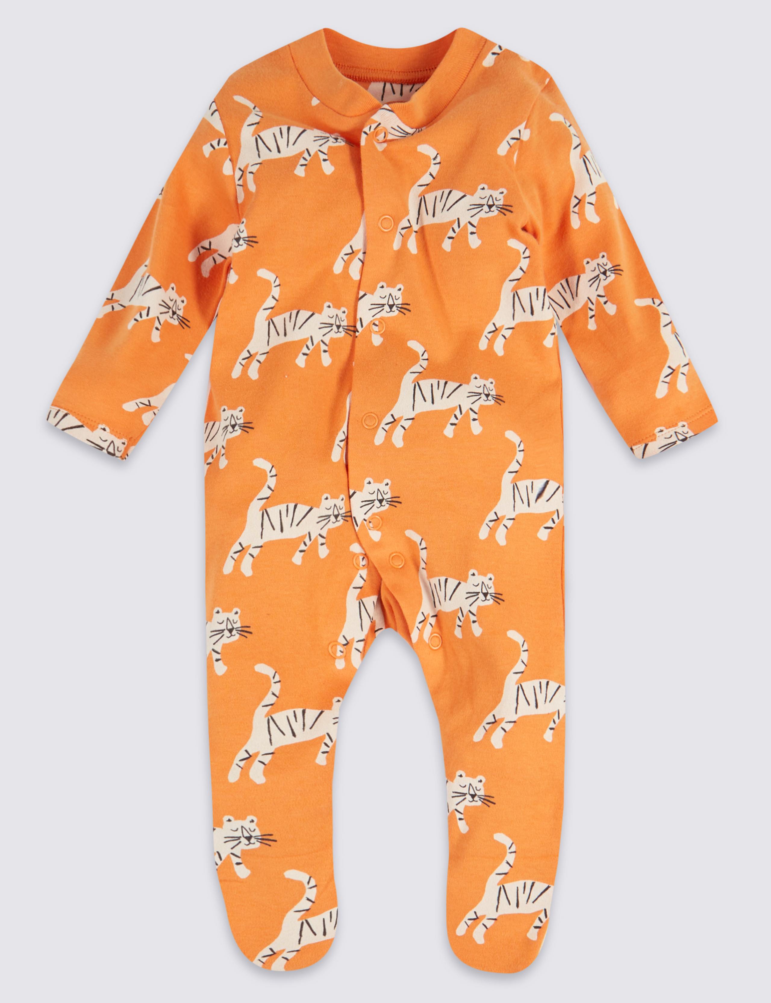 3 Pack Organic Cotton Tiger Sleepsuits 2 of 8