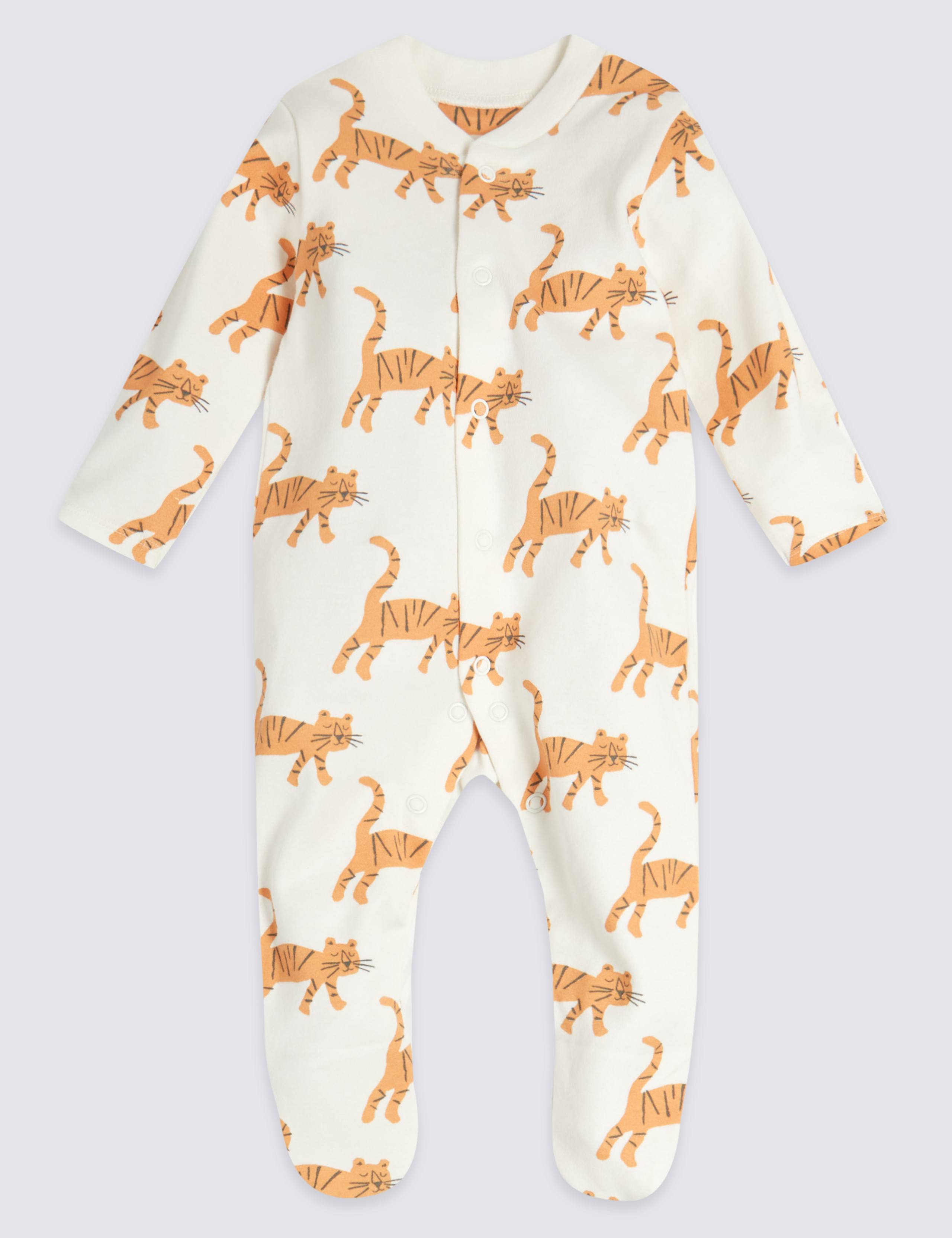 3 Pack Organic Cotton Tiger Sleepsuits 4 of 8