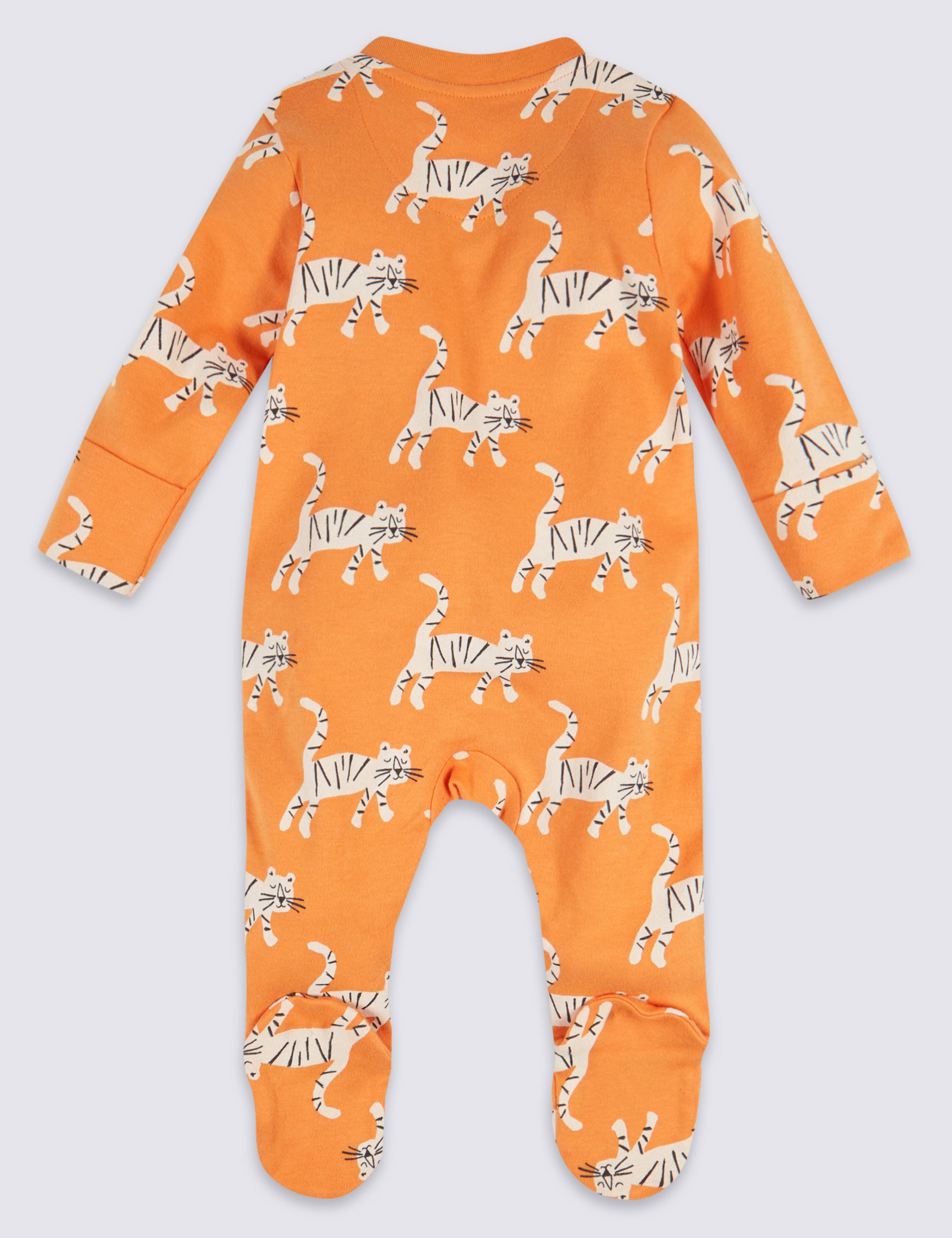 3 Pack Organic Cotton Tiger Sleepsuits 5 of 8