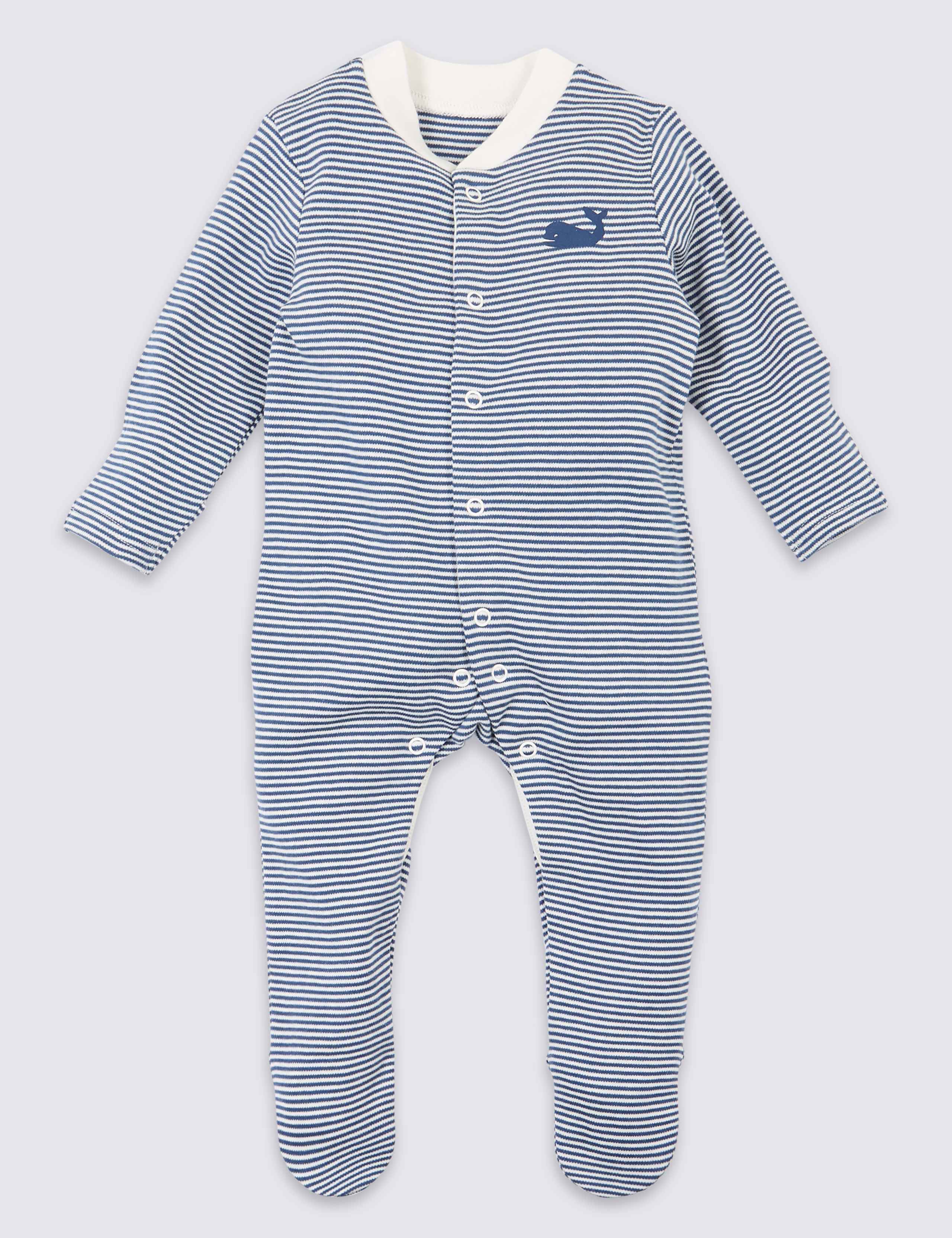 3 Pack Organic Pure Cotton Whale Sleepsuits 2 of 8