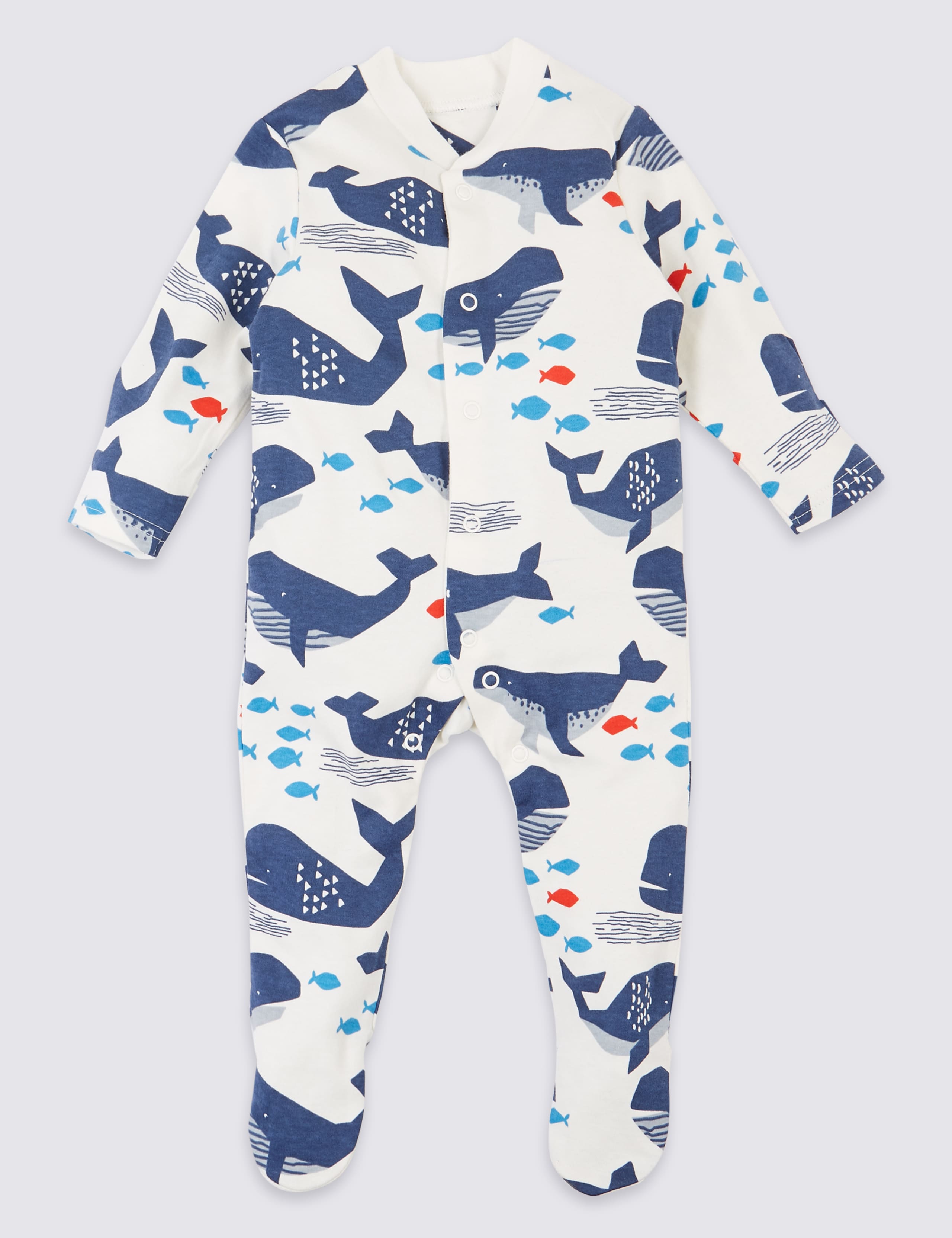 3 Pack Organic Pure Cotton Whale Sleepsuits 3 of 8
