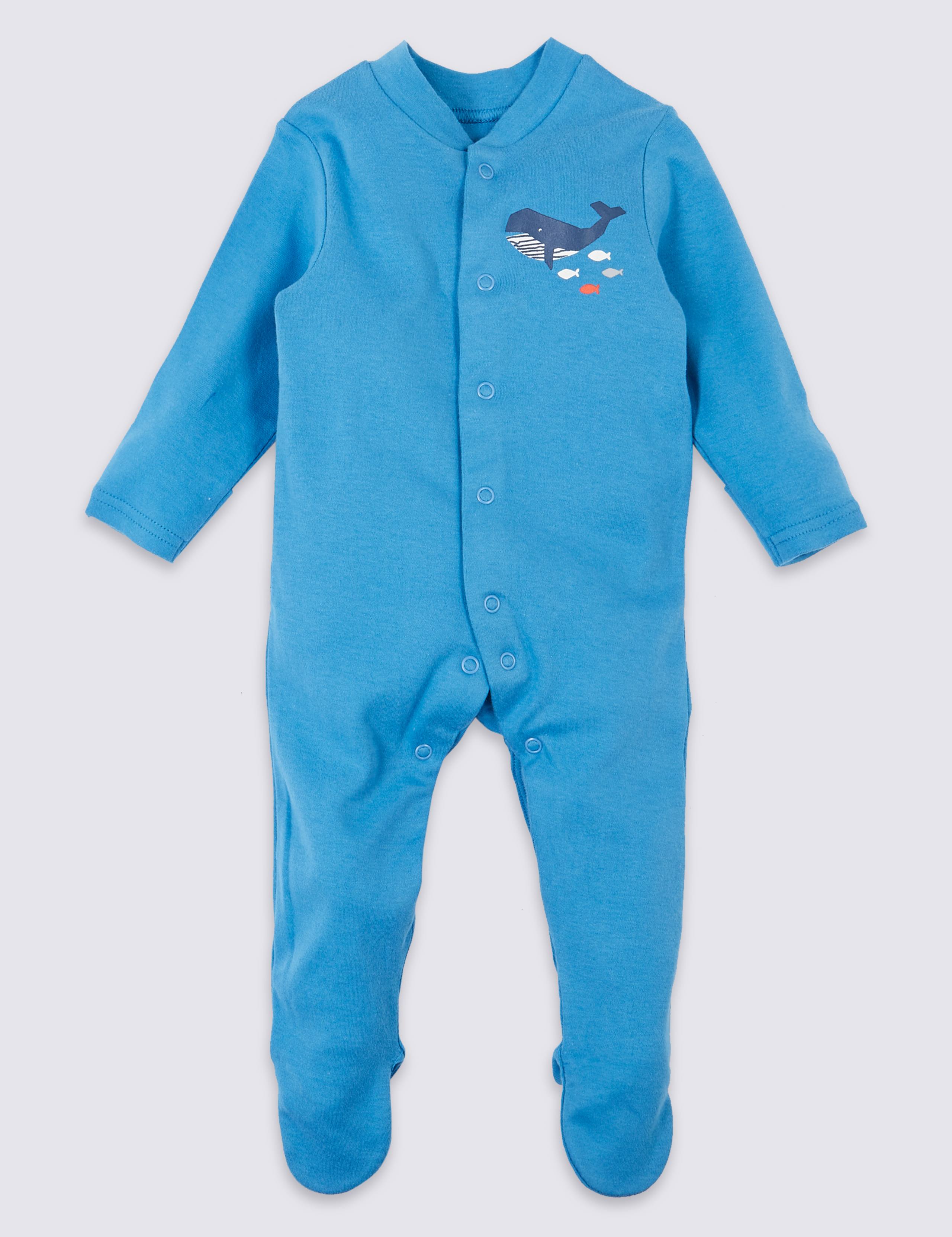 3 Pack Organic Pure Cotton Whale Sleepsuits 4 of 8